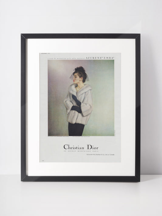 CHRISTIAN DIOR 1959 Vintage Print Advertisement Fashion Fur Fourrure