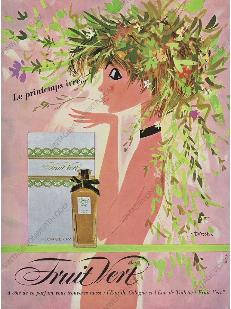 FLOREL 1963 Vintage Advertisement 1960s Fruit Vert Perfume Print Ad