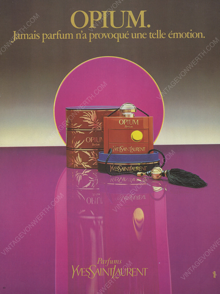 YVES SAINT LAURENT 1980 Opium Perfume Vintage Advertisement Fragrance
