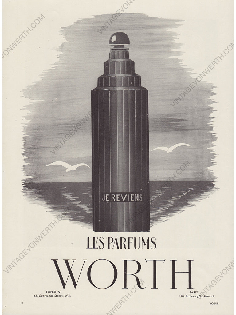 WORTH 1949 Je Reviens Vintage Print Advertisement Perfume Parfum Fragrance