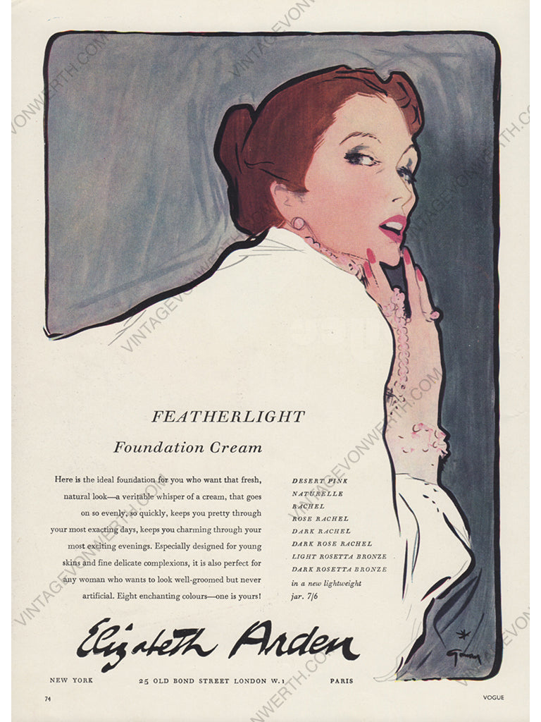 ELIZABETH ARDEN 1950 Vintage Advertisement Beauty Cosmetics René Gruau