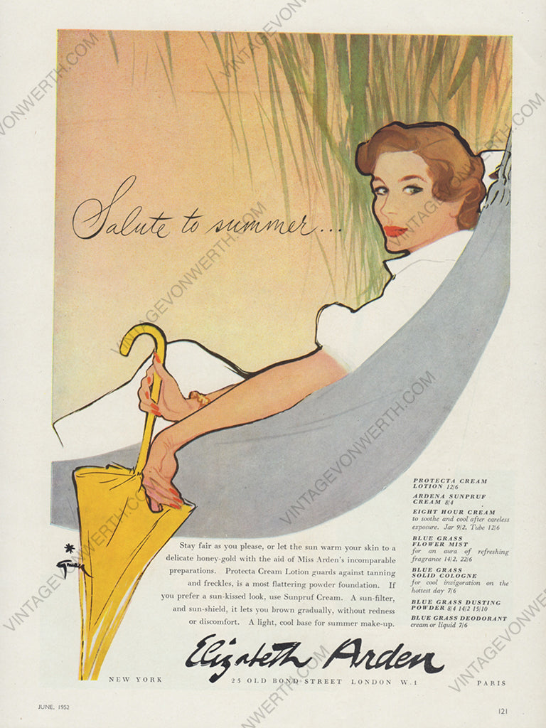 ELIZABETH ARDEN 1952 Vintage Advertisement Beauty Cosmetics René Gruau