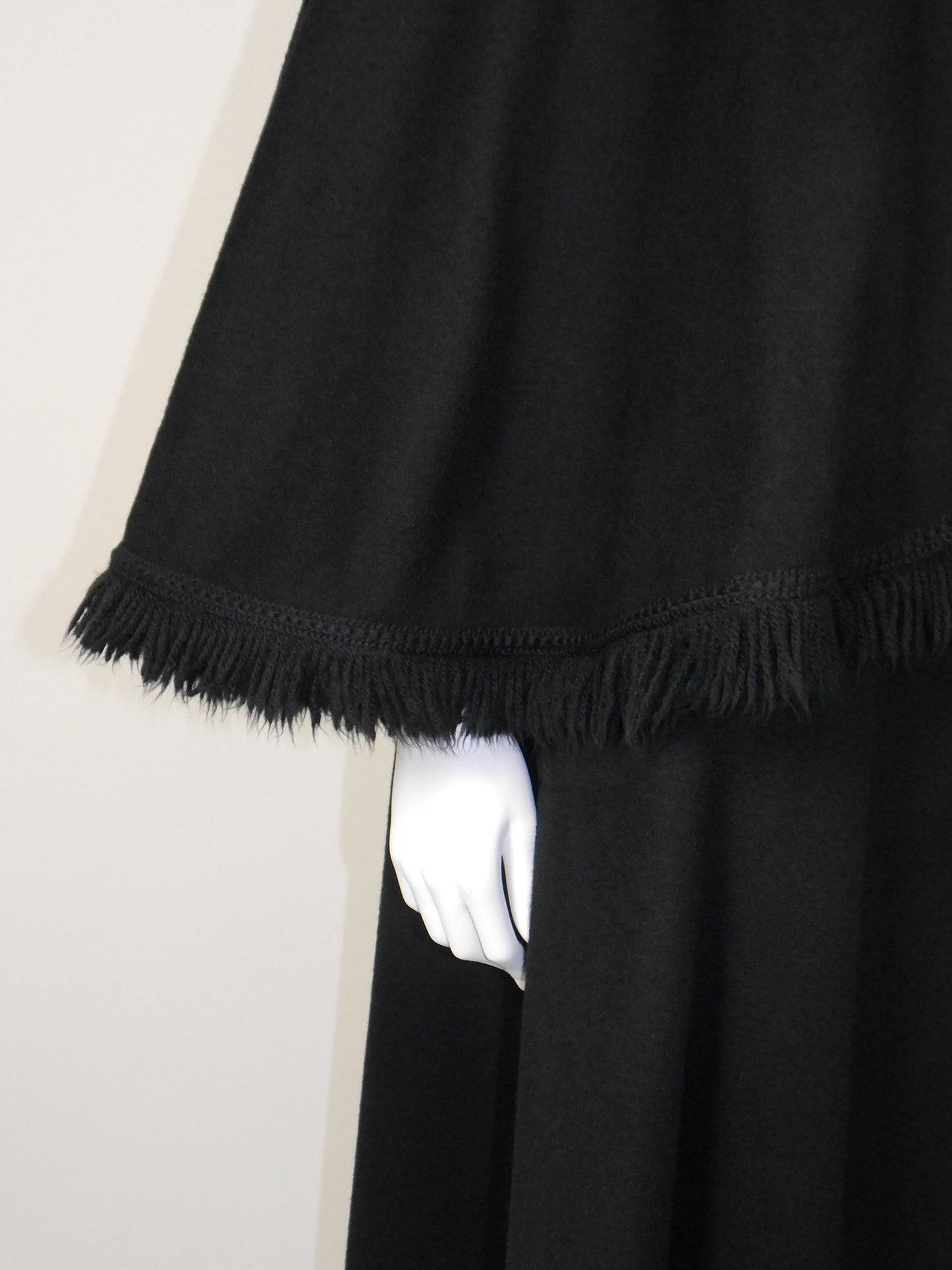 YVES SAINT LAURENT 1970s Vintage Fringed Hooded Wool Cape Coat Size S