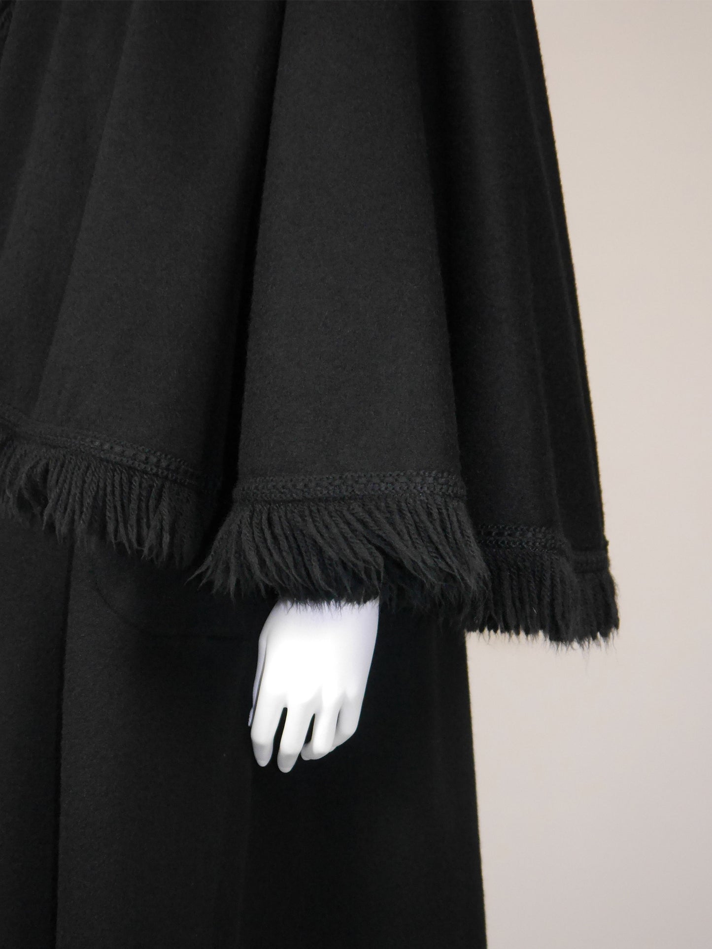 YVES SAINT LAURENT 1970s Vintage Fringed Hooded Wool Cape Coat Size S