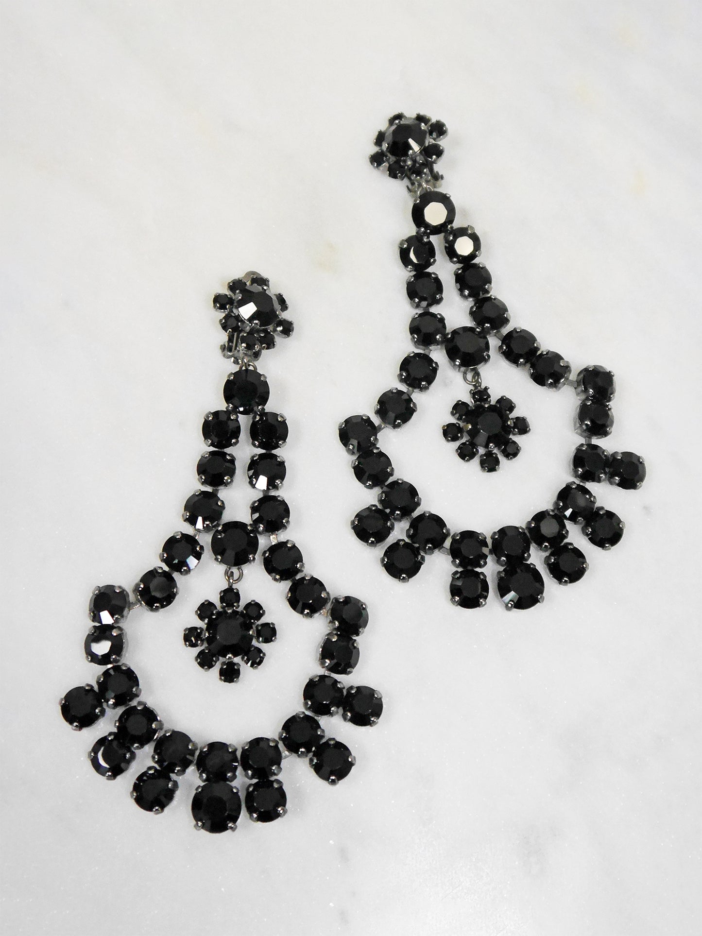 YVES SAINT LAURENT 2000s Vintage Silver & Black Oversized Chandelier Earrings 12,0 cm