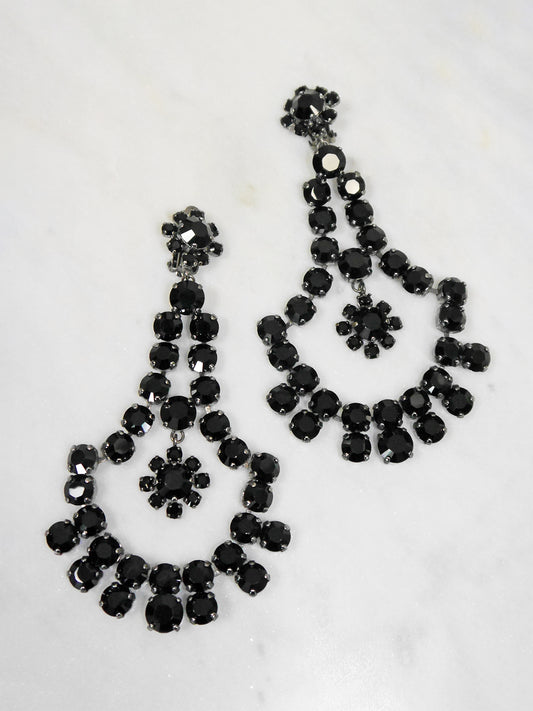 YVES SAINT LAURENT 2000s Vintage Silver & Black Oversized Chandelier Earrings 12,0 cm