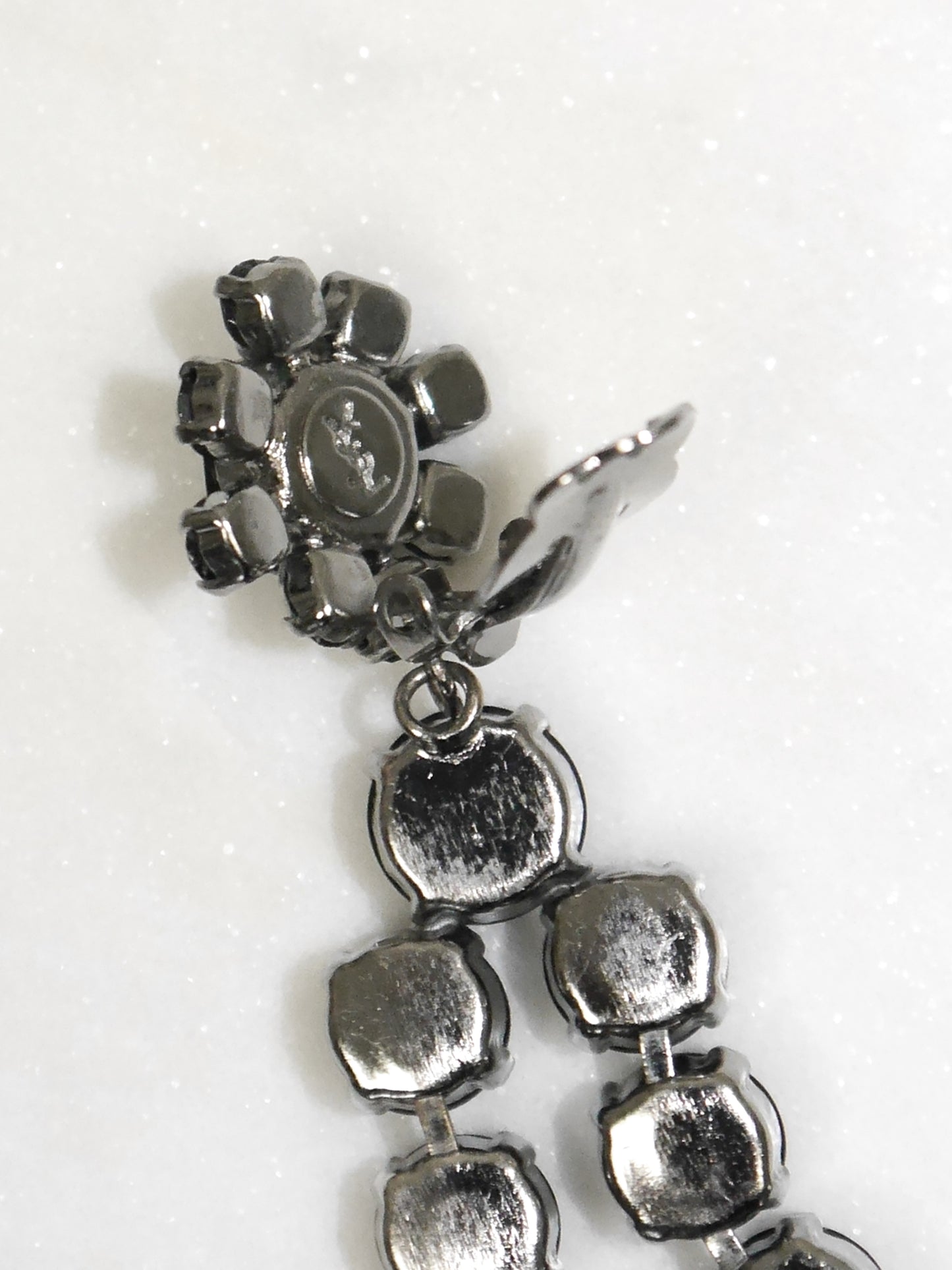 YVES SAINT LAURENT 2000s Vintage Silver & Black Oversized Chandelier Earrings 12,0 cm