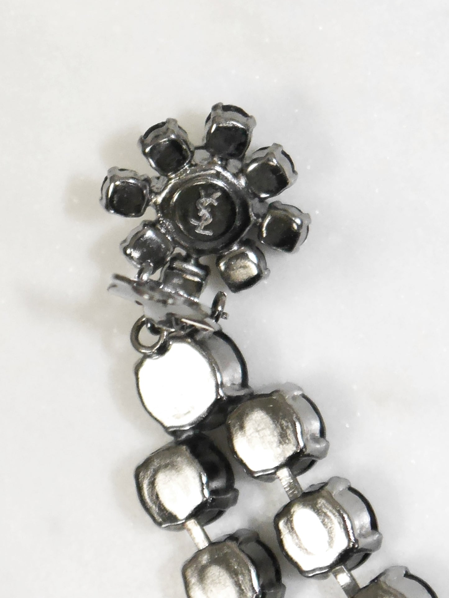 YVES SAINT LAURENT 2000s Vintage Silver & Black Oversized Chandelier Earrings 12,0 cm