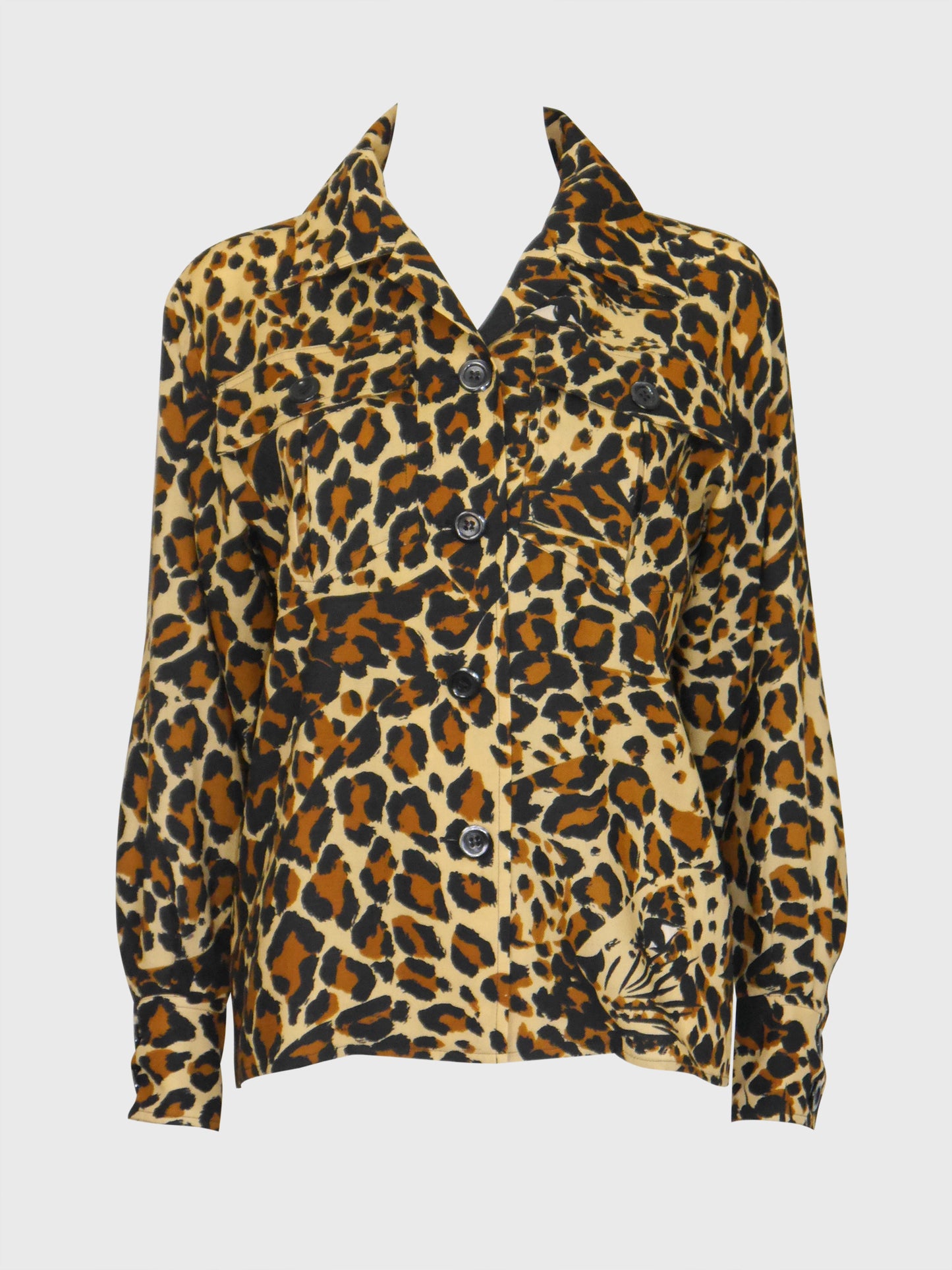 YVES SAINT LAURENT Fall 1986 Vintage Leopard Print Overshirt Jacket Size S