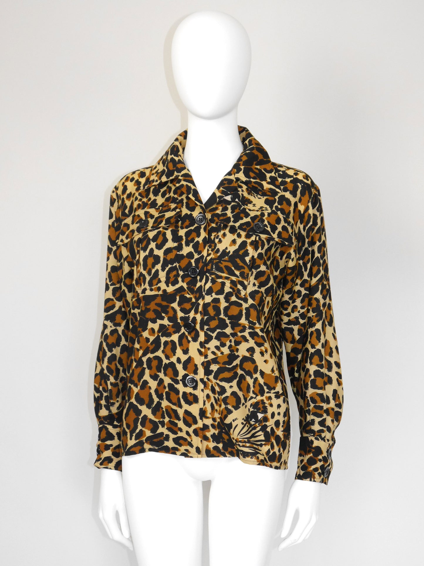 YVES SAINT LAURENT Fall 1986 Vintage Leopard Print Overshirt Jacket Size S