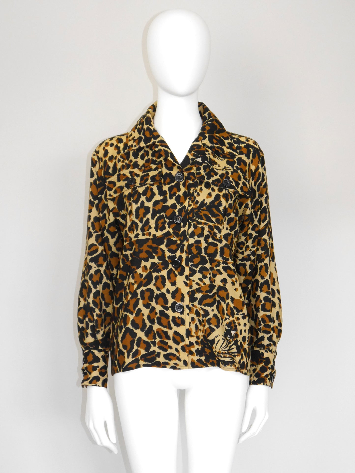 YVES SAINT LAURENT Fall 1986 Vintage Leopard Print Overshirt Jacket Size S