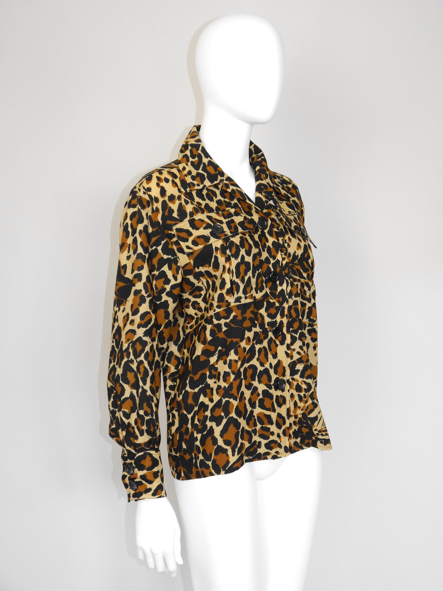 YVES SAINT LAURENT Fall 1986 Vintage Leopard Print Overshirt Jacket Size S