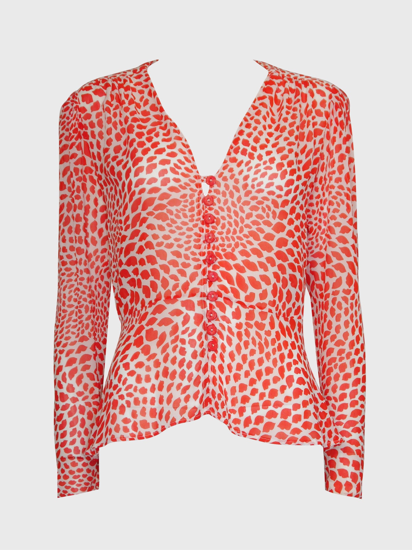 YVES SAINT LAURENT Spring 1971 Scandal Collection Vintage Lips Print Blouse Size M