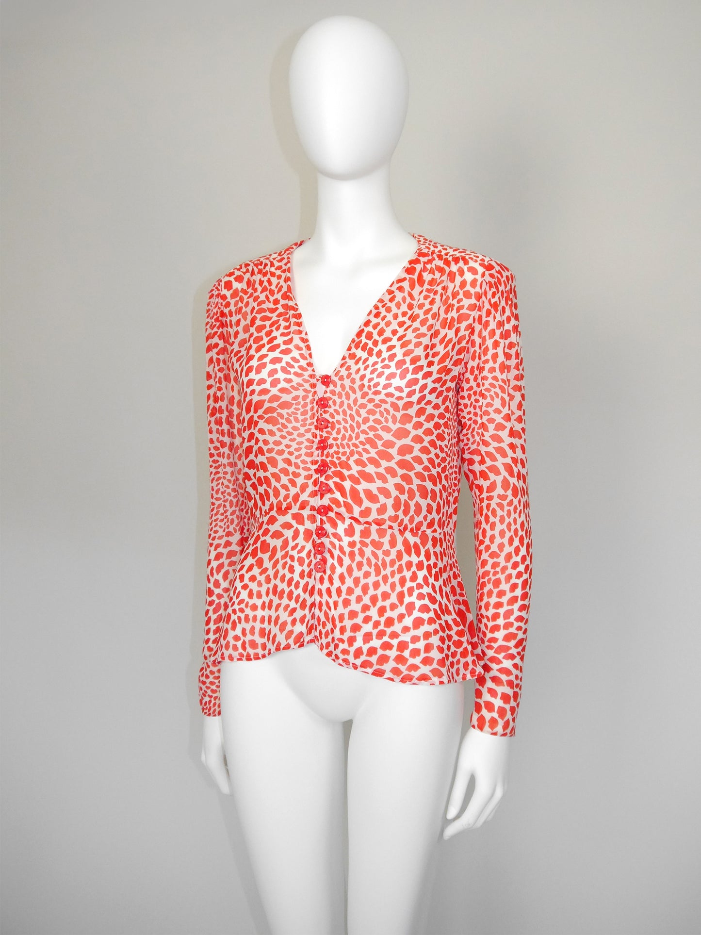 YVES SAINT LAURENT Spring 1971 Scandal Collection Vintage Lips Print Blouse Size M