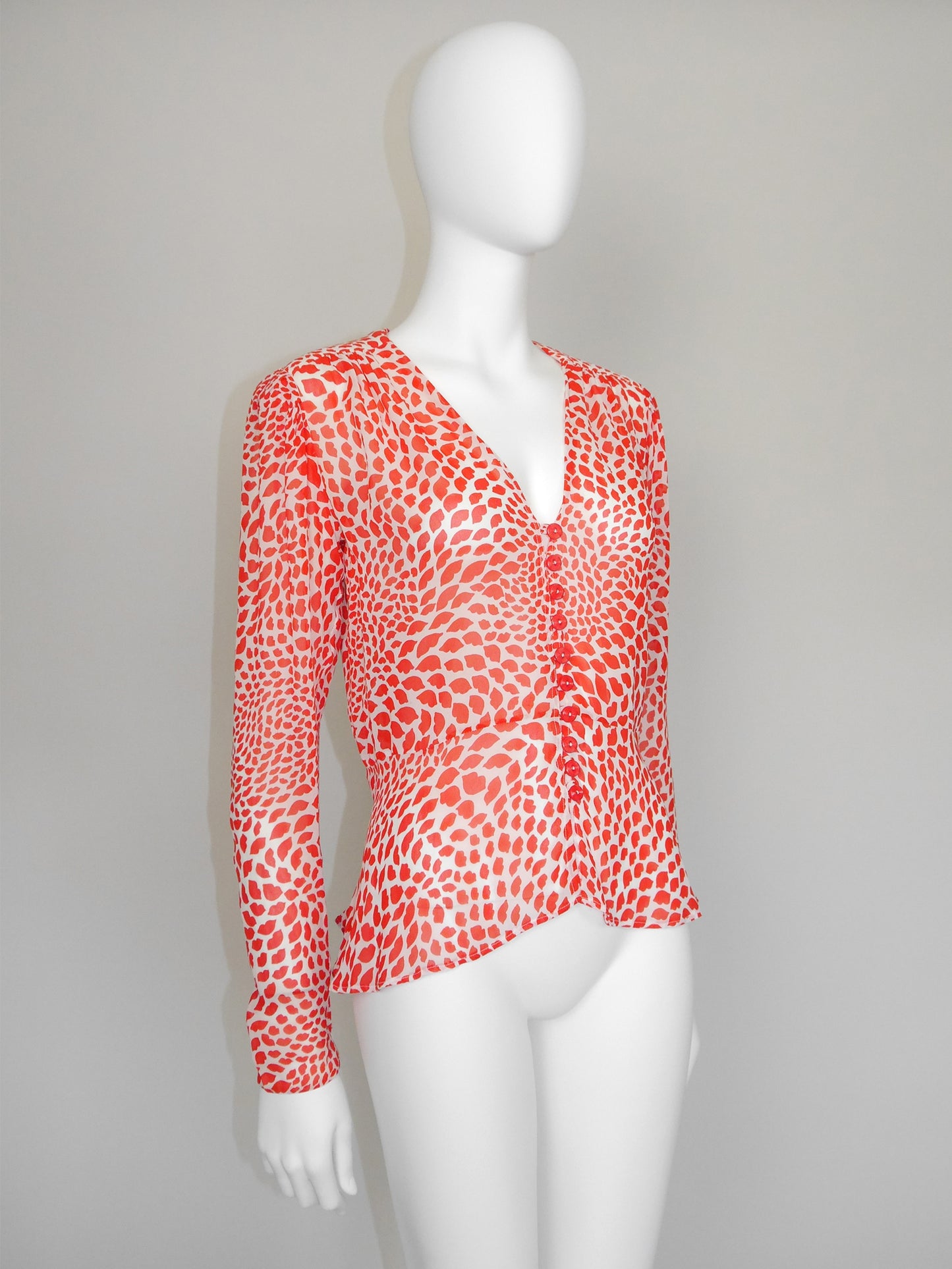 YVES SAINT LAURENT Spring 1971 Scandal Collection Vintage Lips Print Blouse Size M