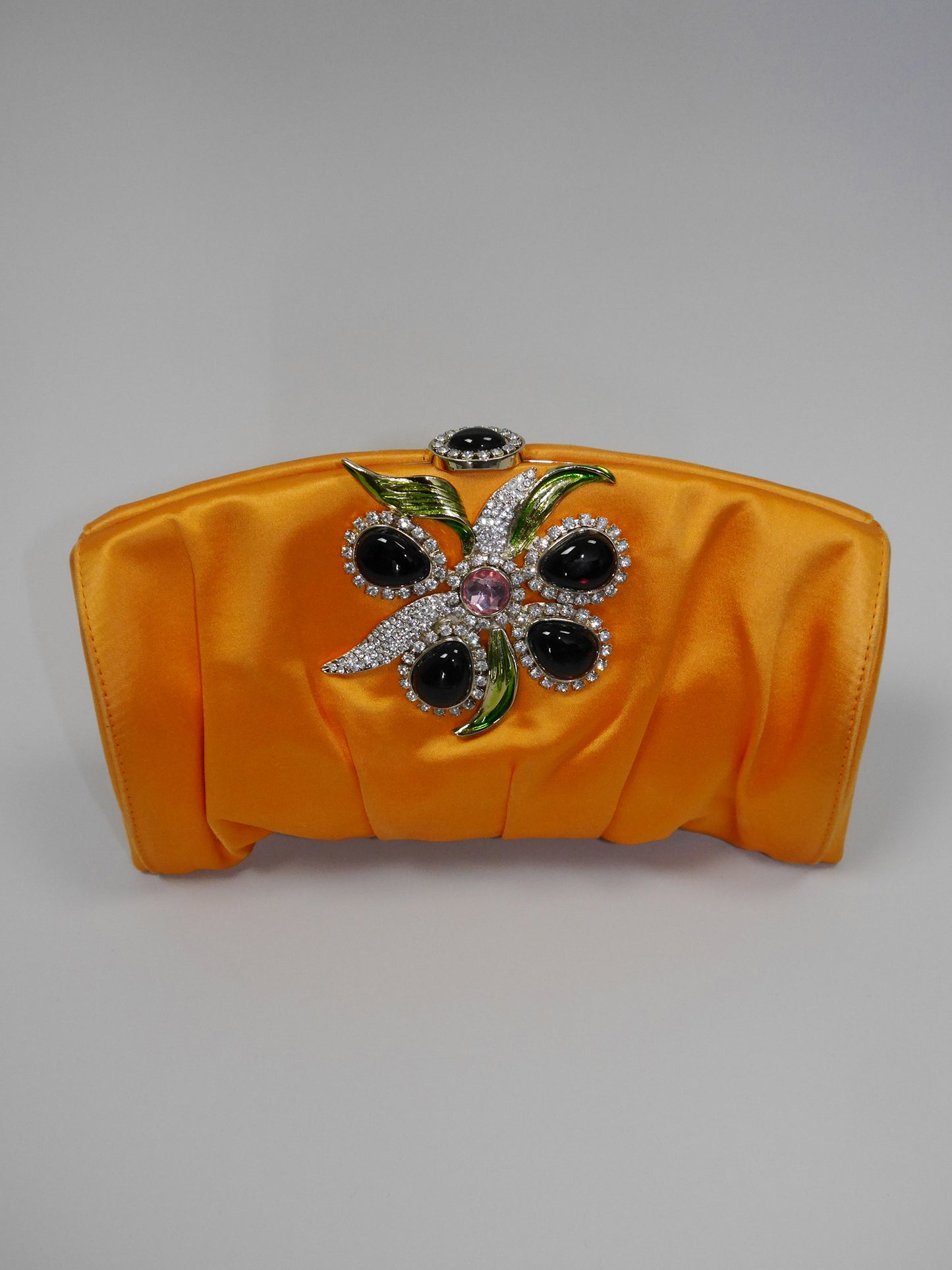 YVES SAINT LAURENT by Tom Ford Spring 2004 Vintage Floral Crystal Rhinestone Silk Evening Clutch Bag