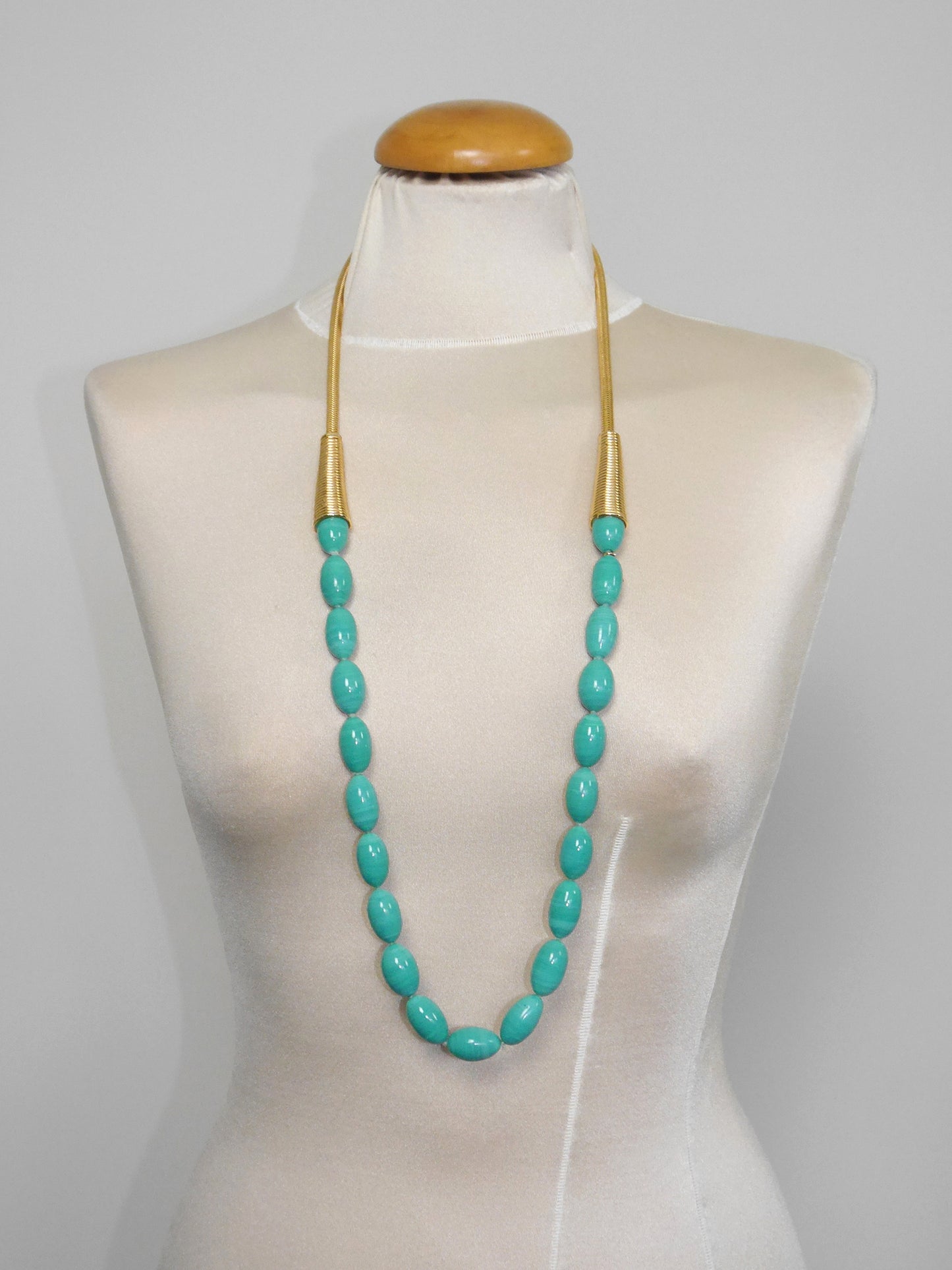YVES SAINT LAURENT Vintage Long Sautoir Necklace Turqouise & Gold 95,0 cm