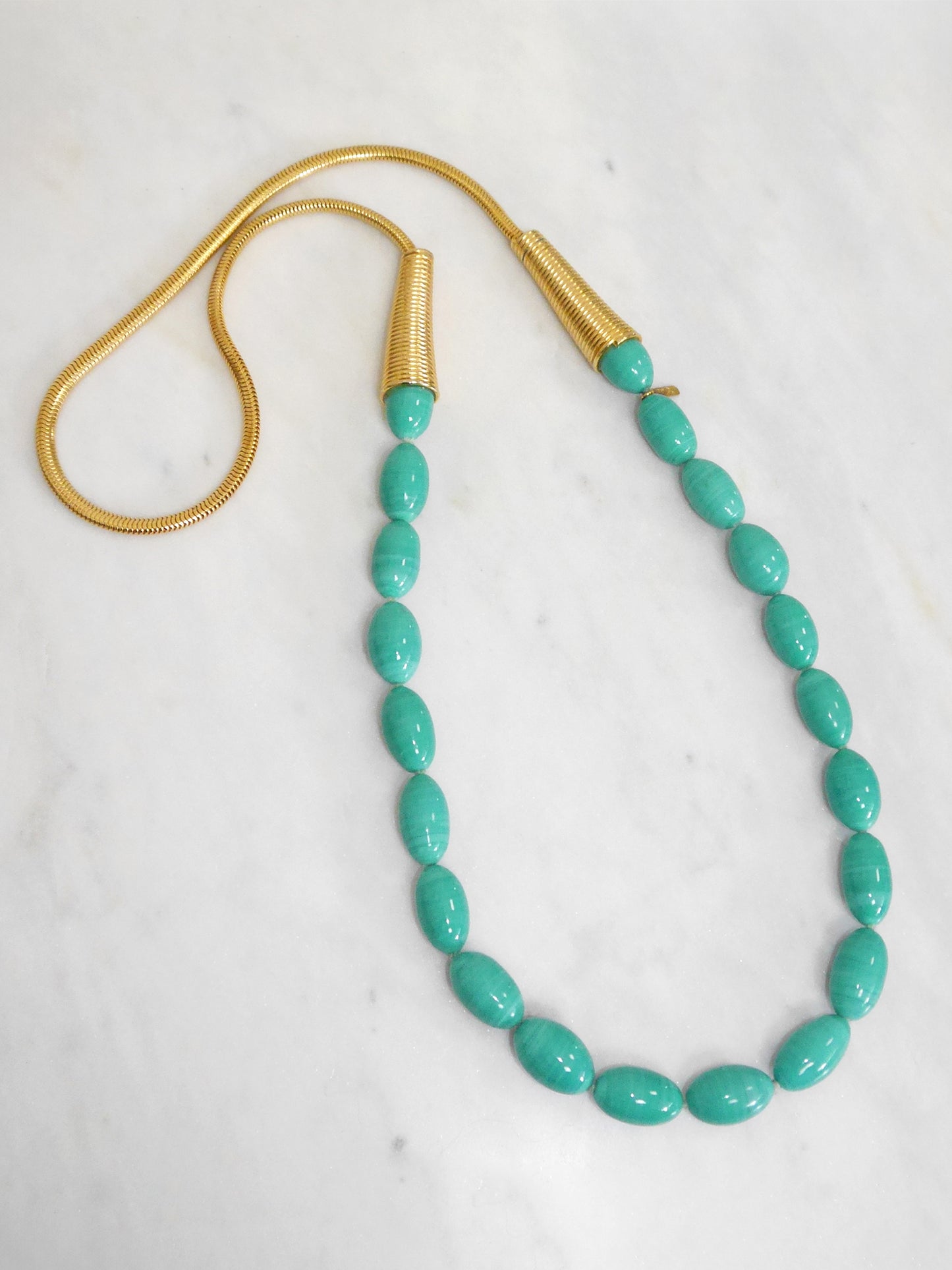 YVES SAINT LAURENT Vintage Long Sautoir Necklace Turqouise & Gold 95,0 cm