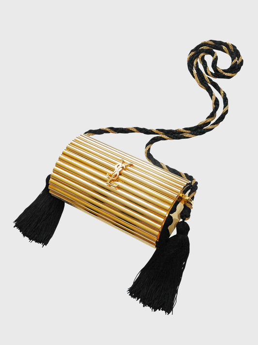 YVES SAINT LAURENT Vintage OPIUM Minaudière Gold Tassel Evening Handbag