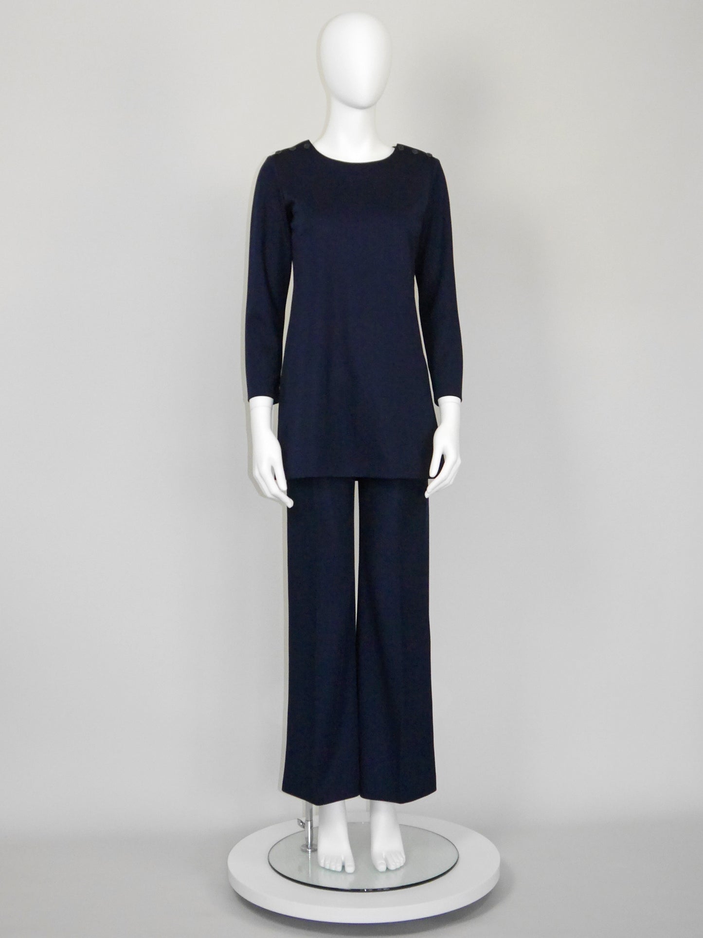 YVES SAINT LAURENT 1960s 1970s Vintage Dark Blue Tunic Top & Pants Suit Size XS