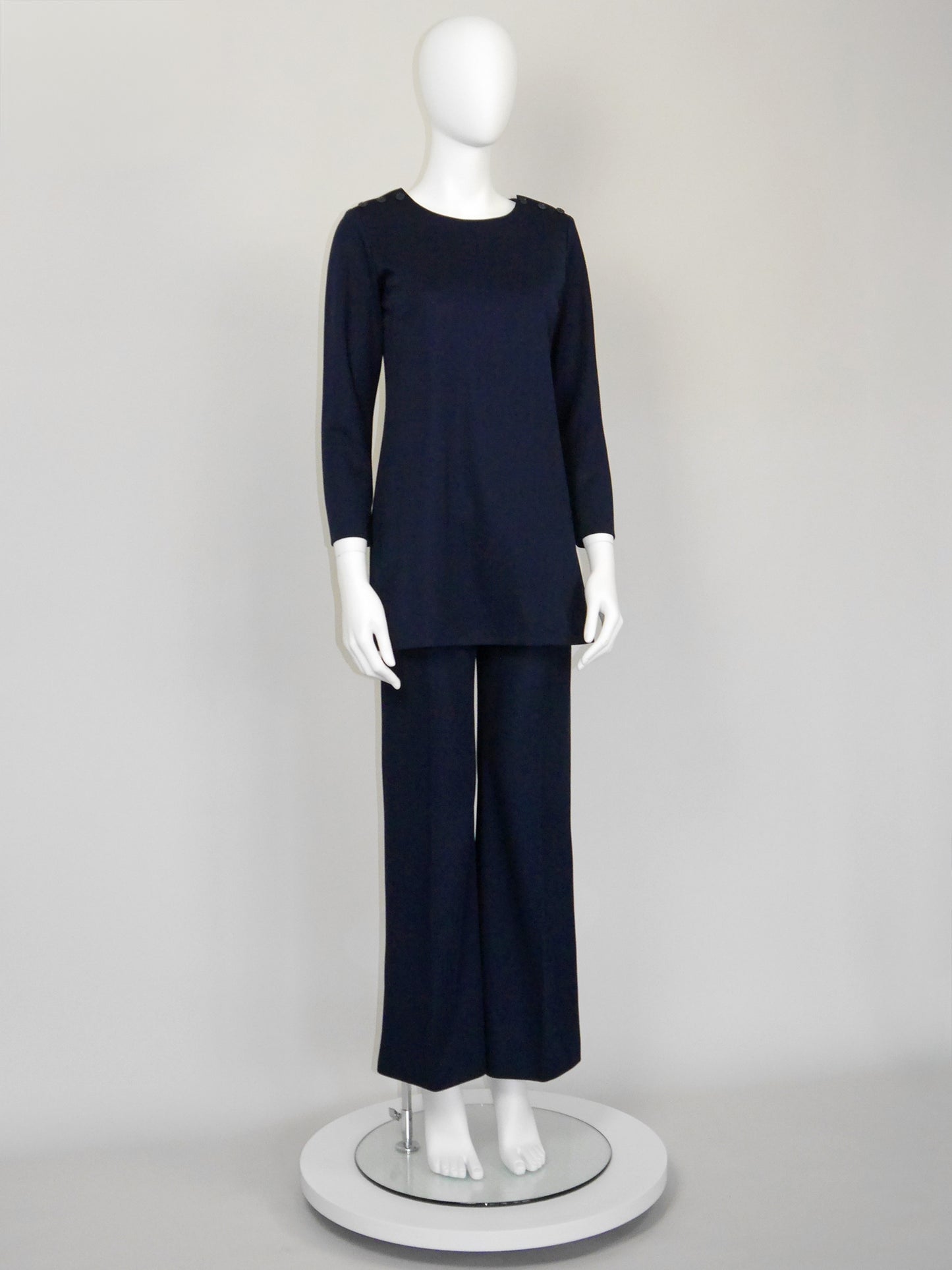 YVES SAINT LAURENT 1960s 1970s Vintage Dark Blue Tunic Top & Pants Suit Size XS