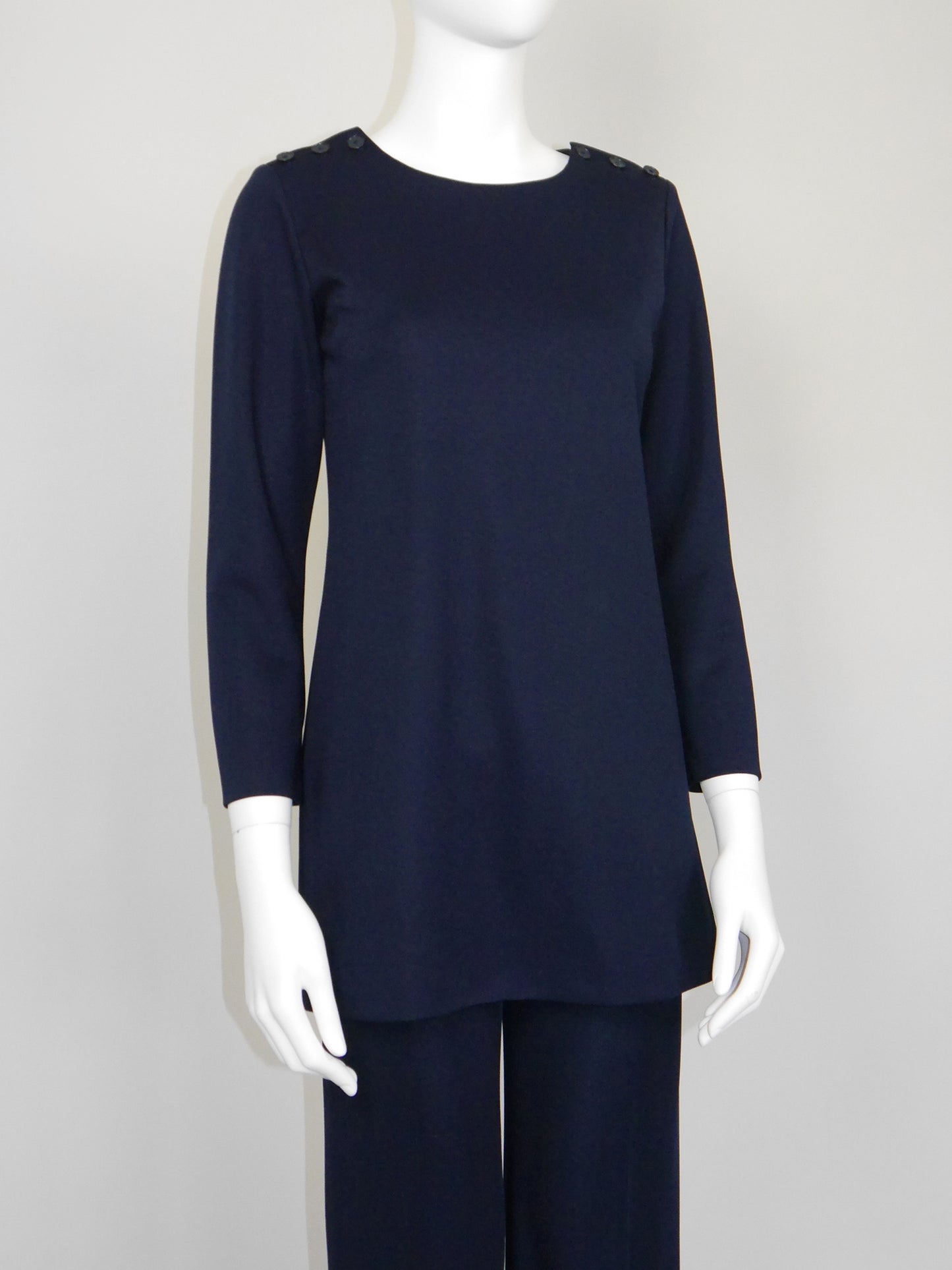 YVES SAINT LAURENT 1960s 1970s Vintage Dark Blue Tunic Top & Pants Suit Size XS