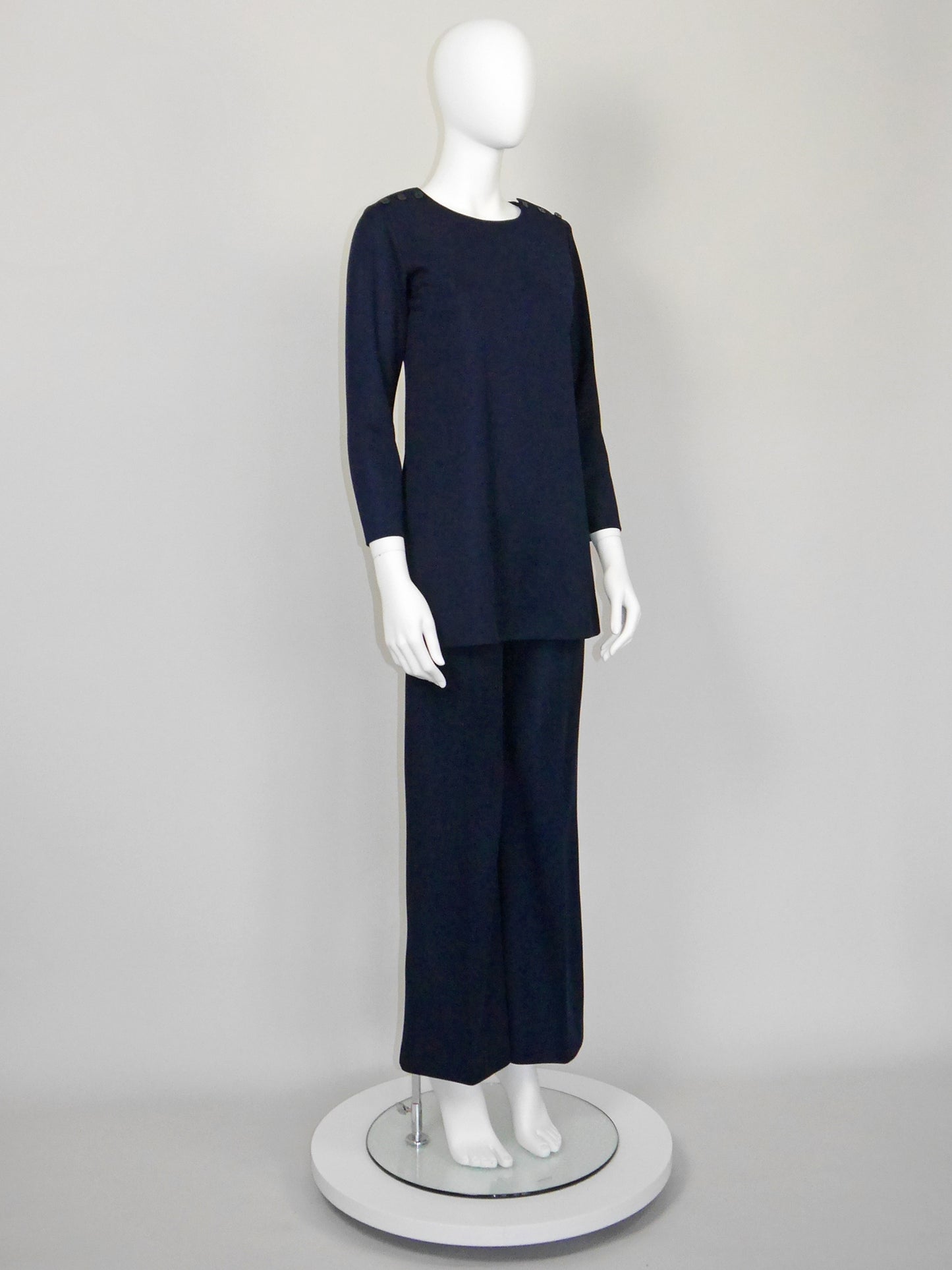 YVES SAINT LAURENT 1960s 1970s Vintage Dark Blue Tunic Top & Pants Suit Size XS