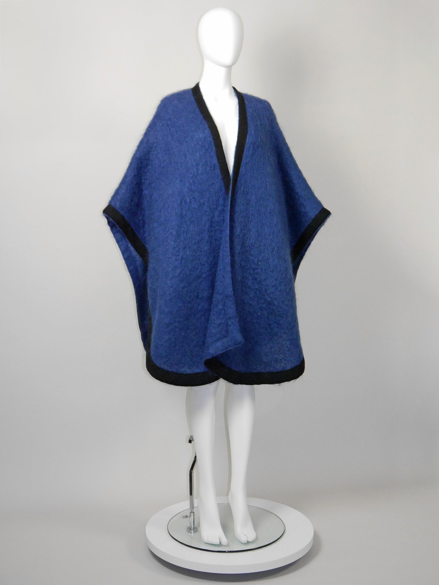 YVES SAINT LAURENT 1970s 1980s Vintage Blue Wool Cape Size XS-S