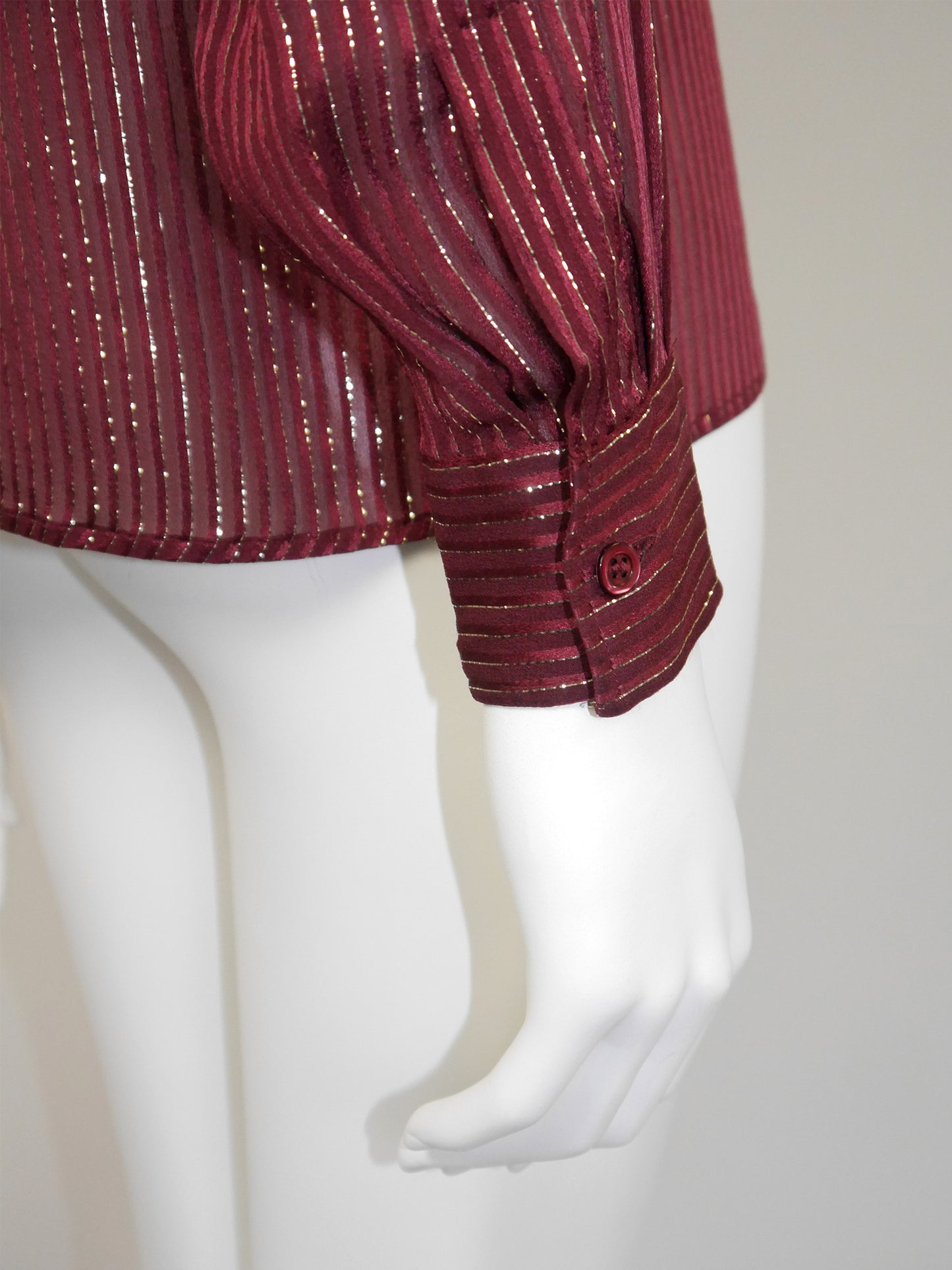 YVES SAINT LAURENT 1970s Vintage Burgundy Silk & Gold Lurex Evening Blouse Size XS-S