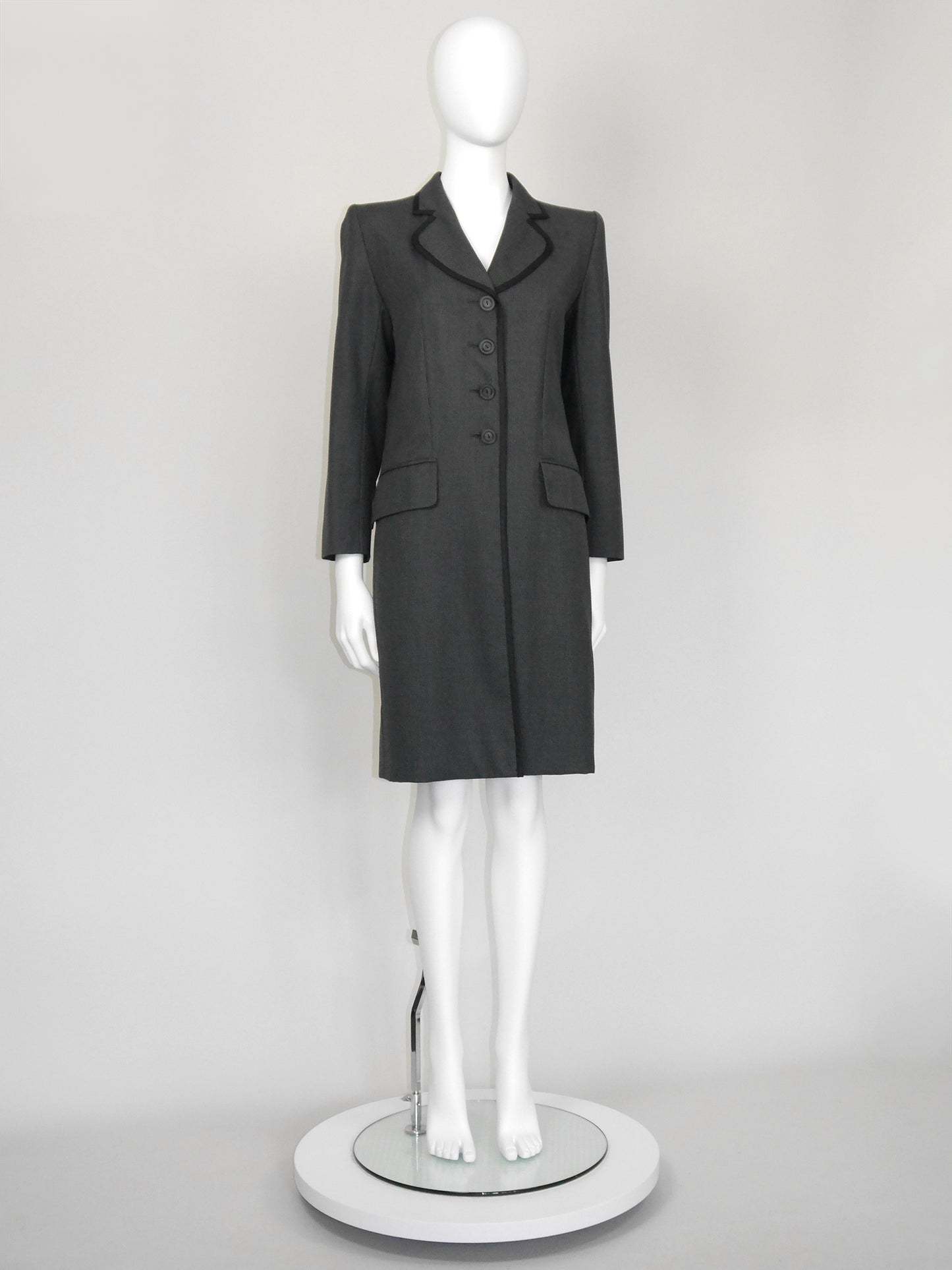 YVES SAINT LAURENT 1990s Vintage Grey Pinstripe Wool Tailored Coat Size M