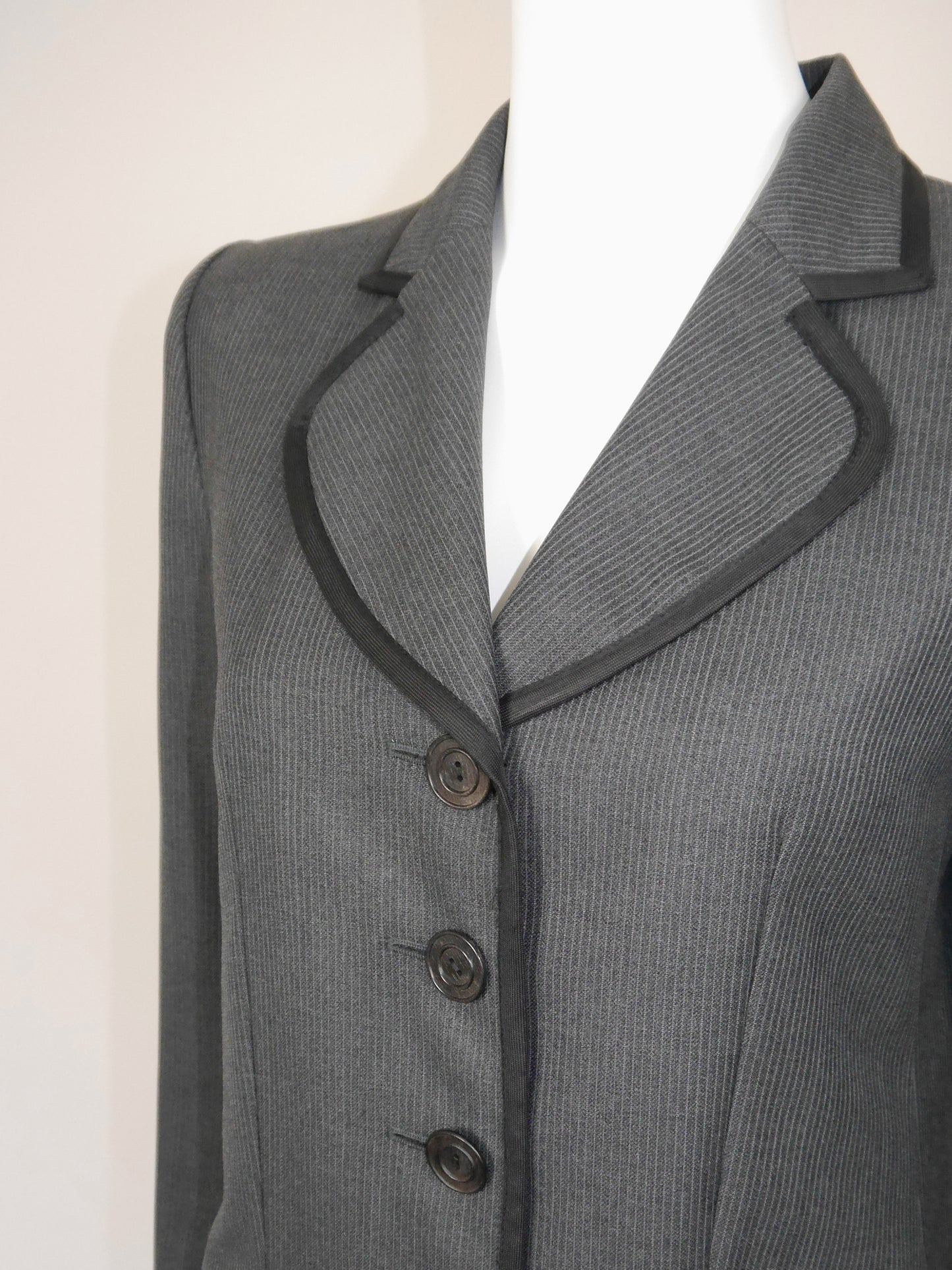 YVES SAINT LAURENT 1990s Vintage Grey Pinstripe Wool Tailored Coat Size M