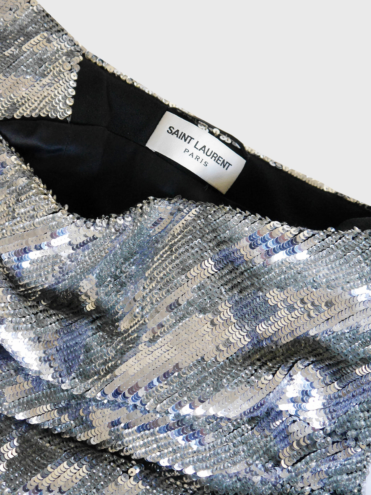 YVES SAINT LAURENT by Hedi Slimane Fall 2016 Vintage Silver Sequined One Shoulder Mini Dress