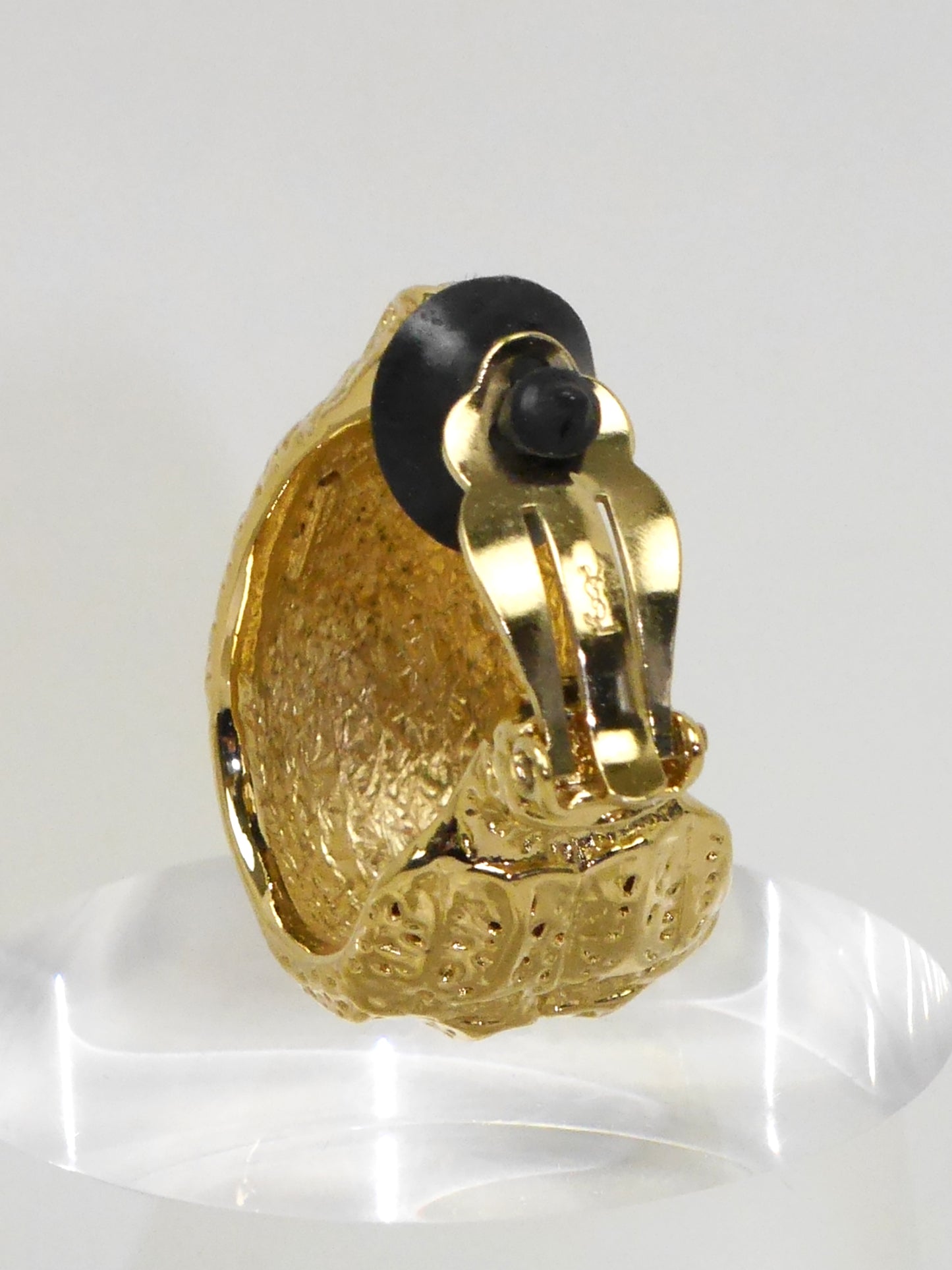 YVES SAINT LAURENT 1980s Vintage Crocodile Reptile Hoop Clip-On Earrings