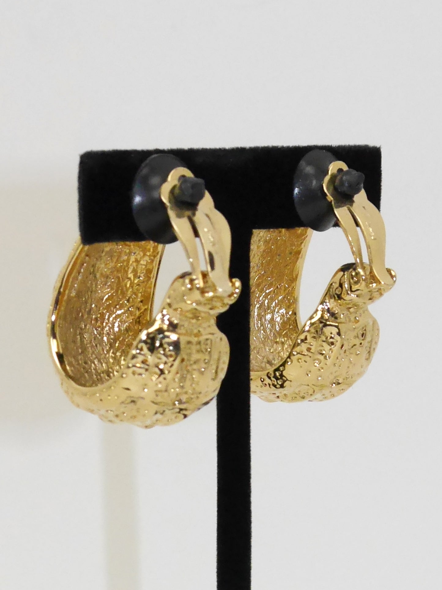 YVES SAINT LAURENT 1980s Vintage Crocodile Reptile Hoop Clip-On Earrings