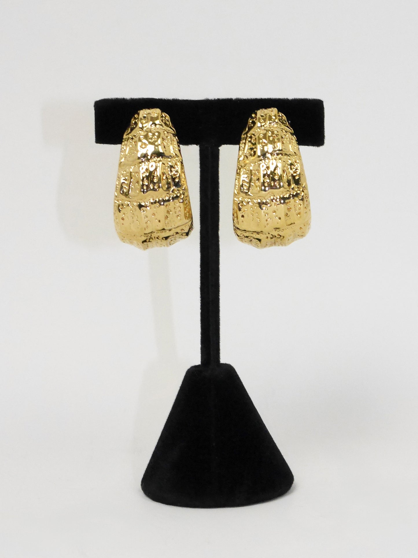 YVES SAINT LAURENT 1980s Vintage Crocodile Reptile Hoop Clip-On Earrings