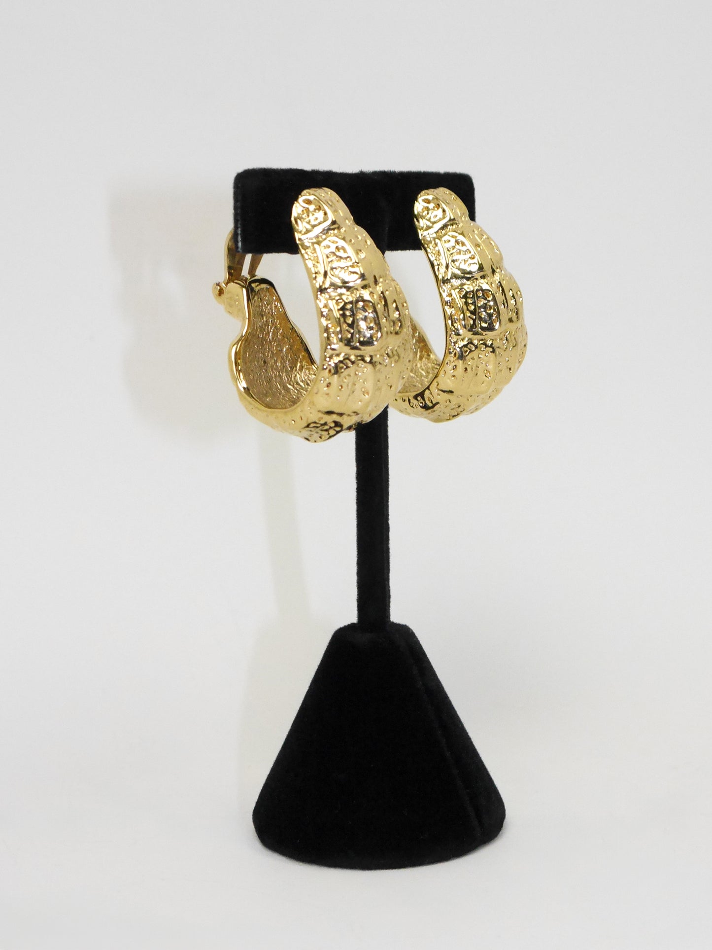 YVES SAINT LAURENT 1980s Vintage Crocodile Reptile Hoop Clip-On Earrings