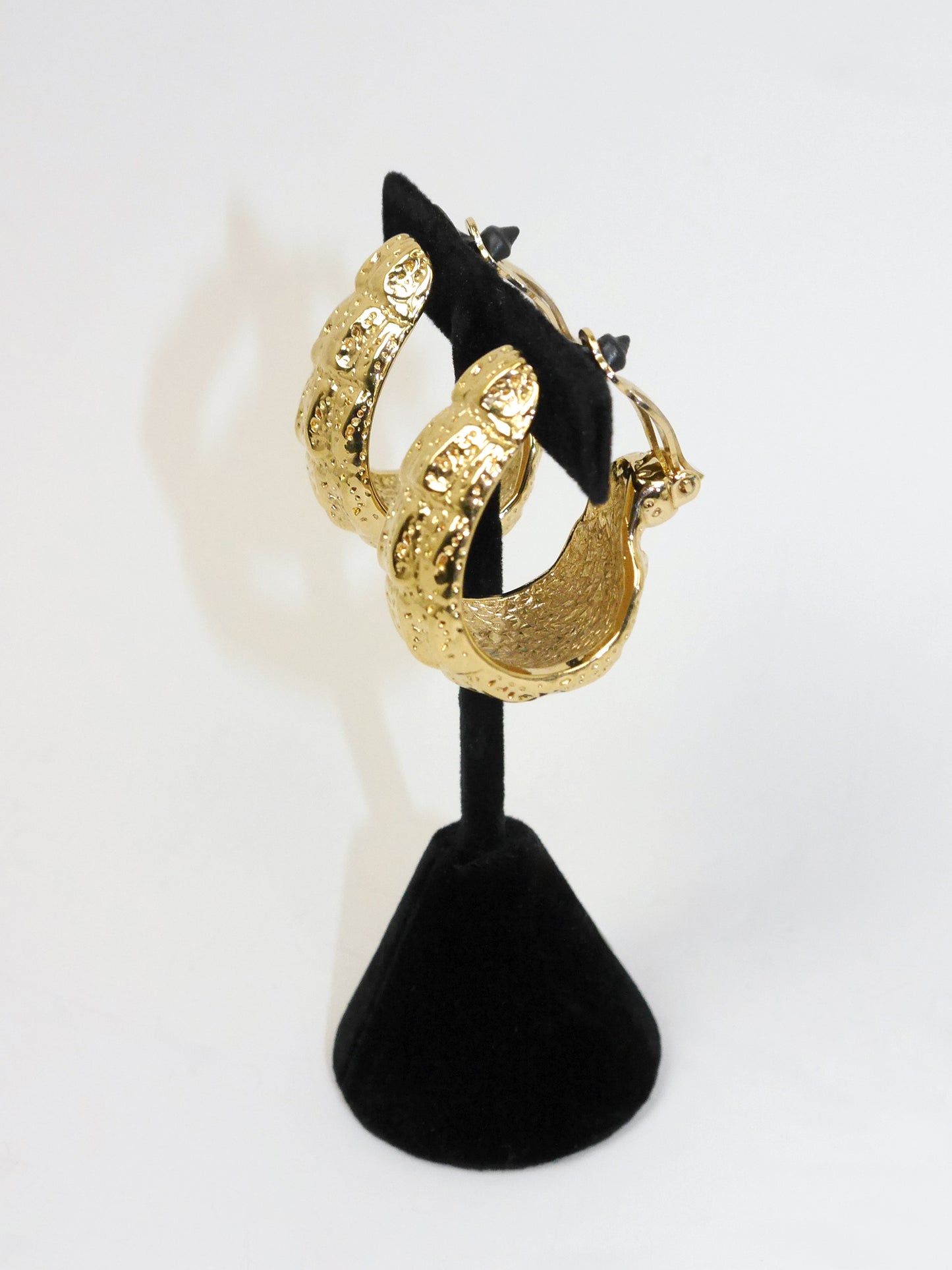 YVES SAINT LAURENT 1980s Vintage Crocodile Reptile Hoop Clip-On Earrings