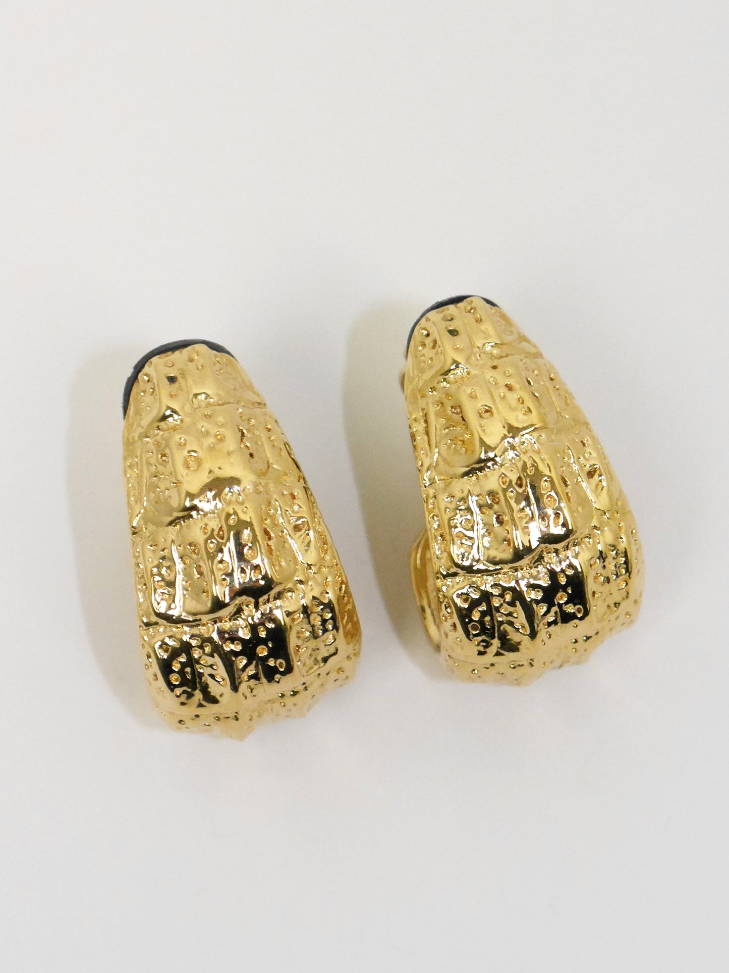 YVES SAINT LAURENT 1980s Vintage Crocodile Reptile Hoop Clip-On Earrings