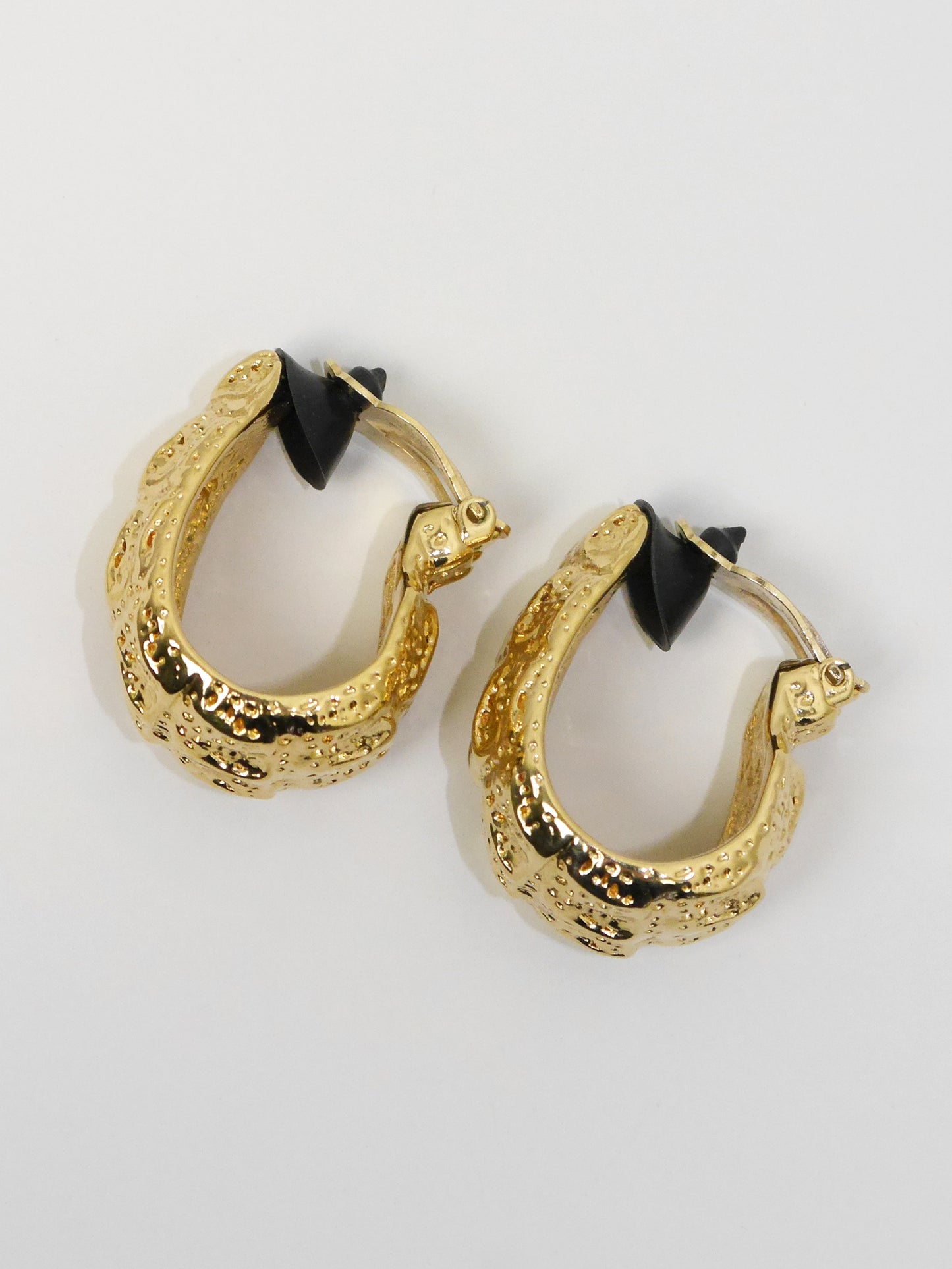 YVES SAINT LAURENT 1980s Vintage Crocodile Reptile Hoop Clip-On Earrings