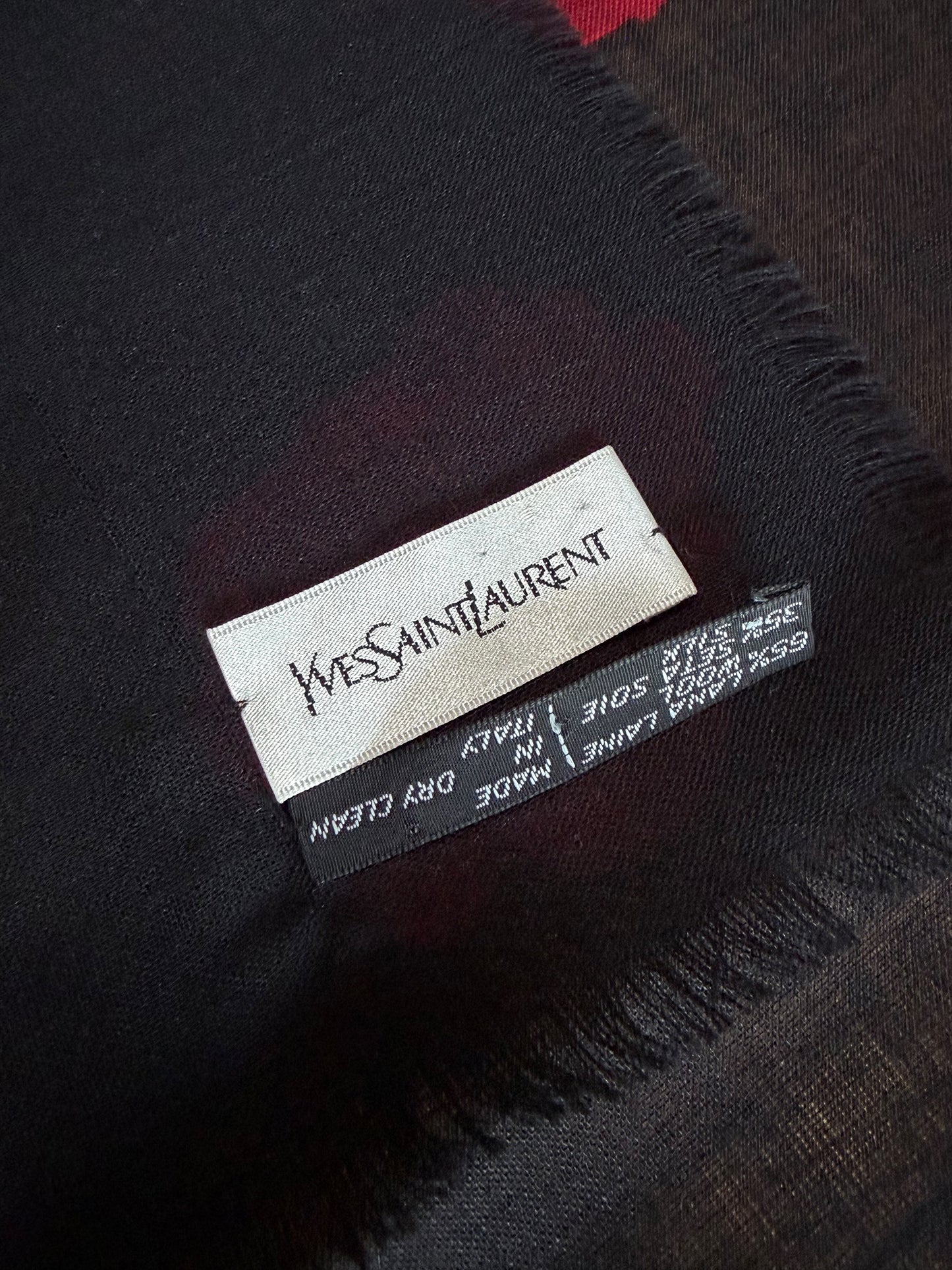 YVES SAINT LAURENT Vintage Rose Print Oversized XL Scarf Shawl Wool & Silk 135x135 cm