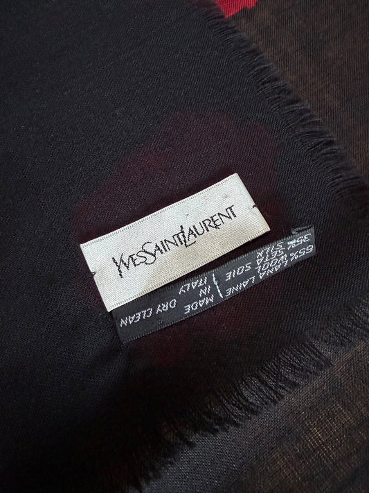 YVES SAINT LAURENT Vintage Rose Print Oversized XL Scarf Shawl Wool & Silk 135x135 cm