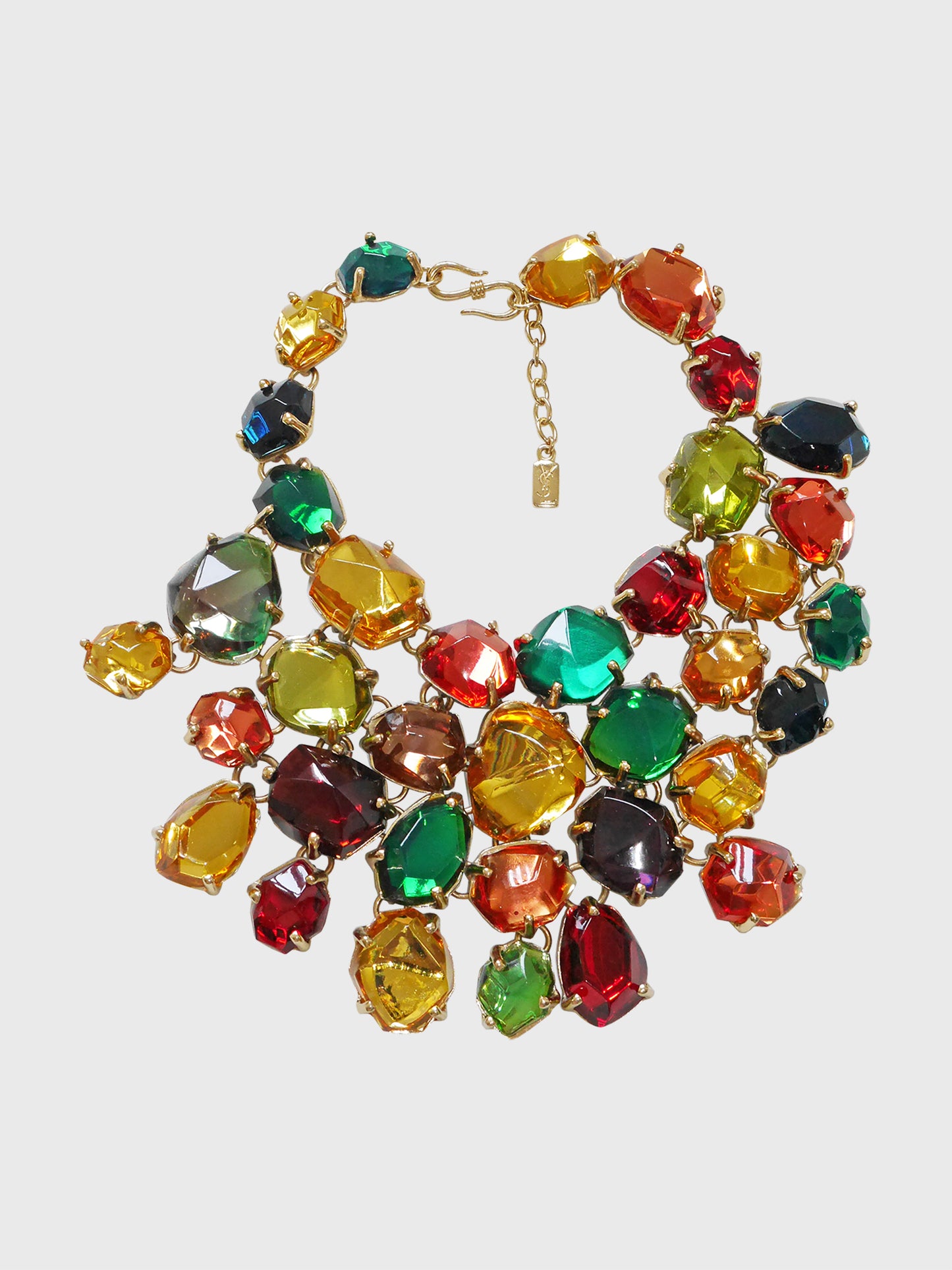YVES SAINT LAURENT c. 1987 Vintage Massive Faux Gemstone Statement Bib Necklace