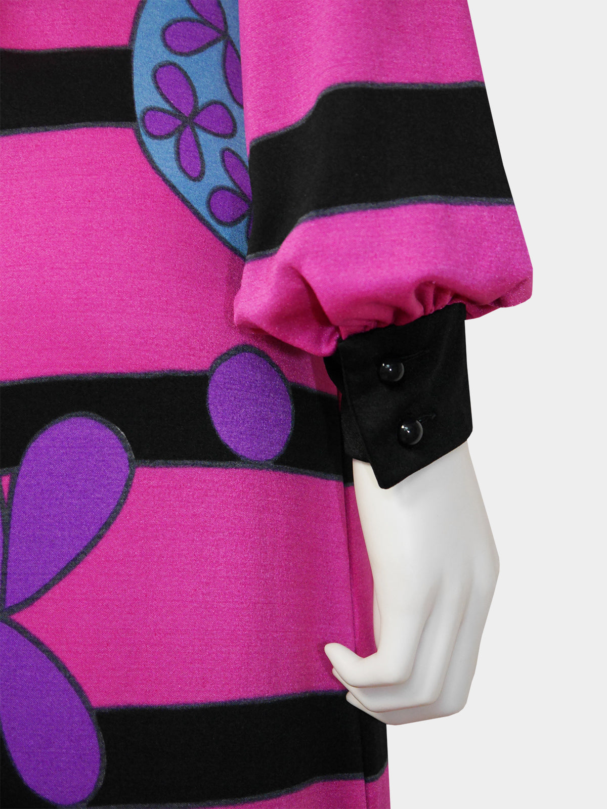 LOUIS FÉRAUD 1960s 1970s Vintage Magenta Pink Psychedelic Print Maxi Evening Dress Size S