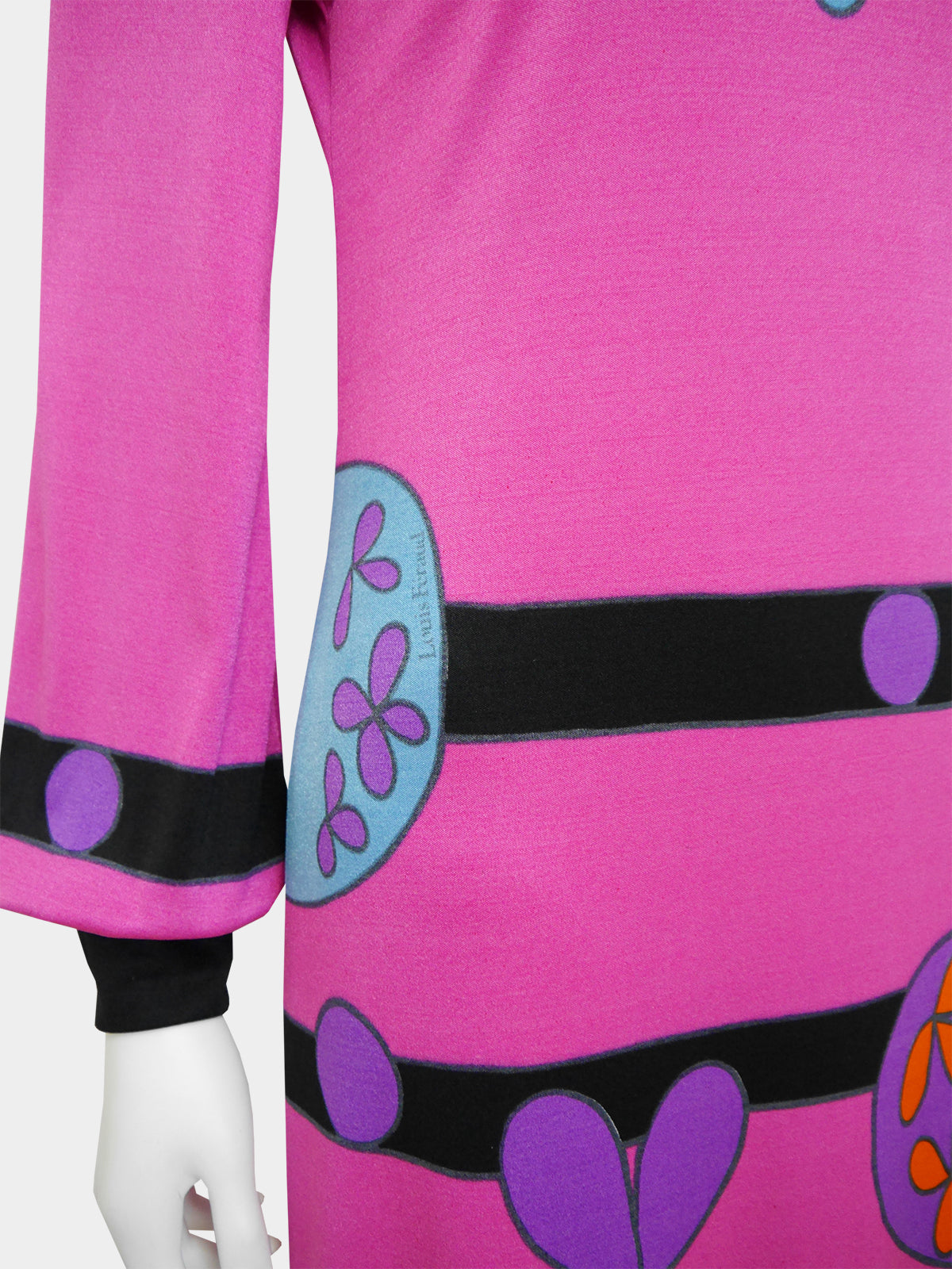 LOUIS FÉRAUD 1960s 1970s Vintage Magenta Pink Psychedelic Print Maxi Evening Dress Size S
