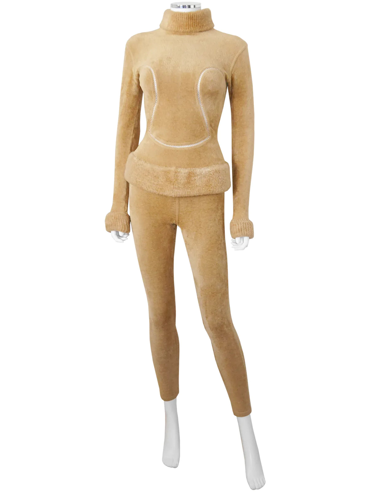 Copy of AZZEDINE ALAIA Fall 1991 Vintage Camel Bodycon Top & Leggings Ensemble Size S // Sold