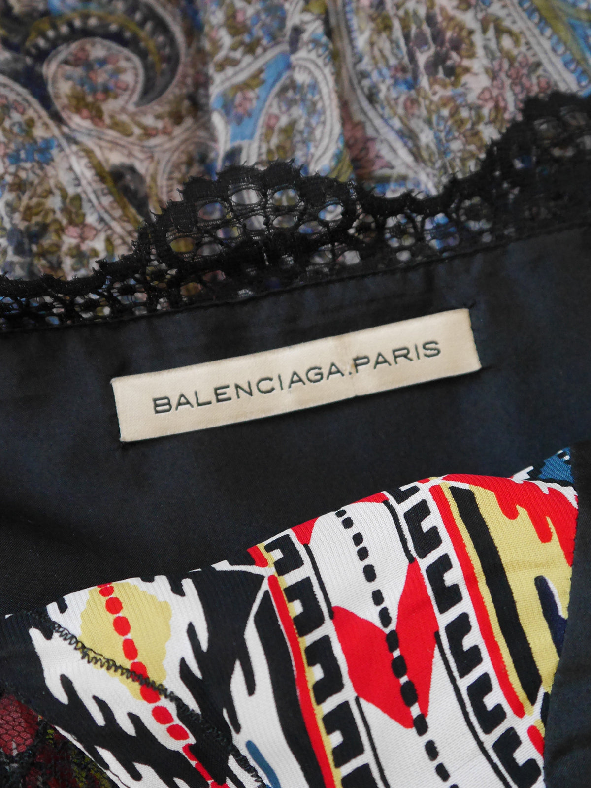 BALENCIAGA by Nicolas Ghesquière 2005 Ikat Paisley Silk & Lace Peasant Maxi Dress