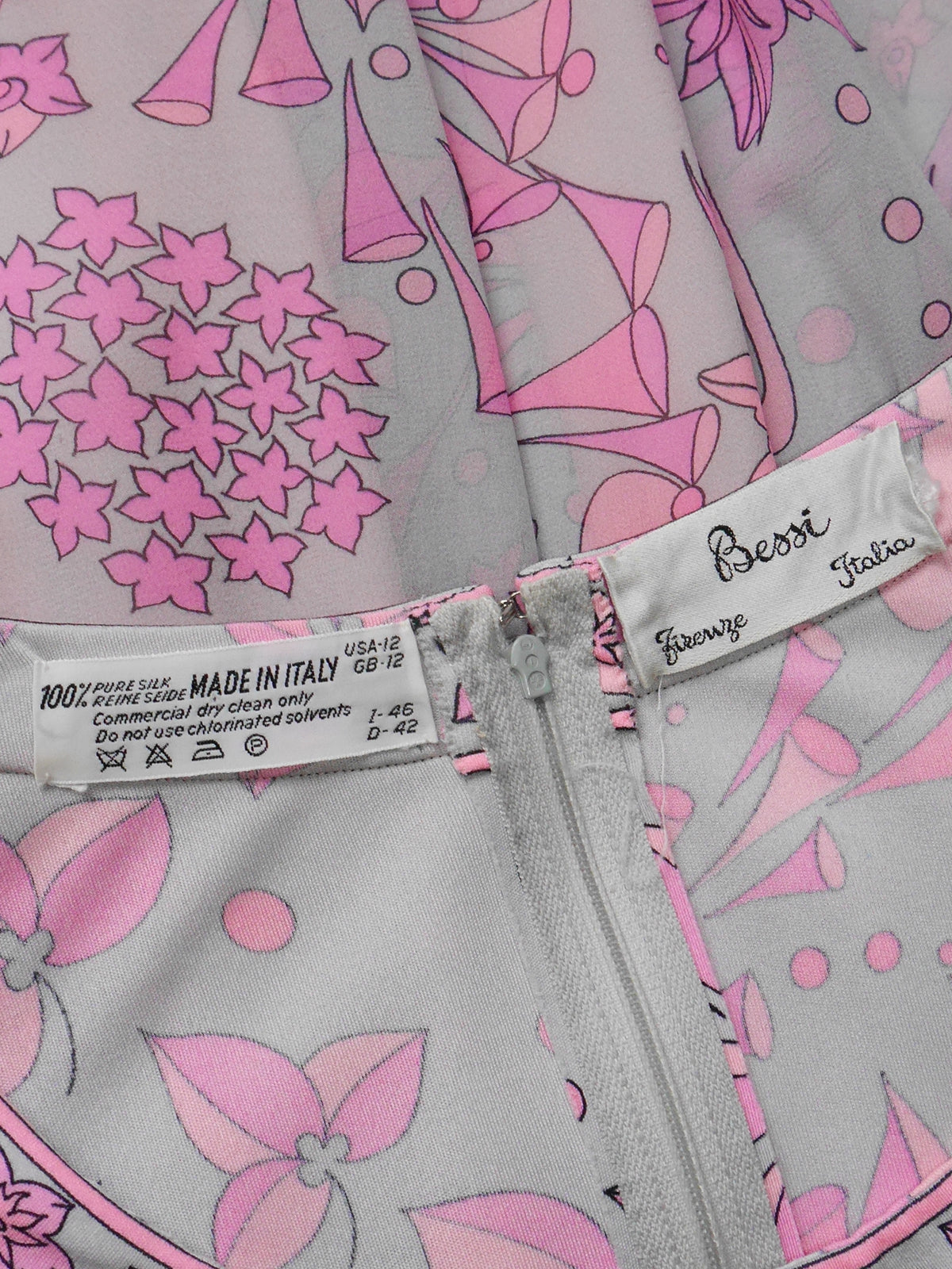 BESSI 1970s Silk Jersey & Chiffon Maxi Evening Gown