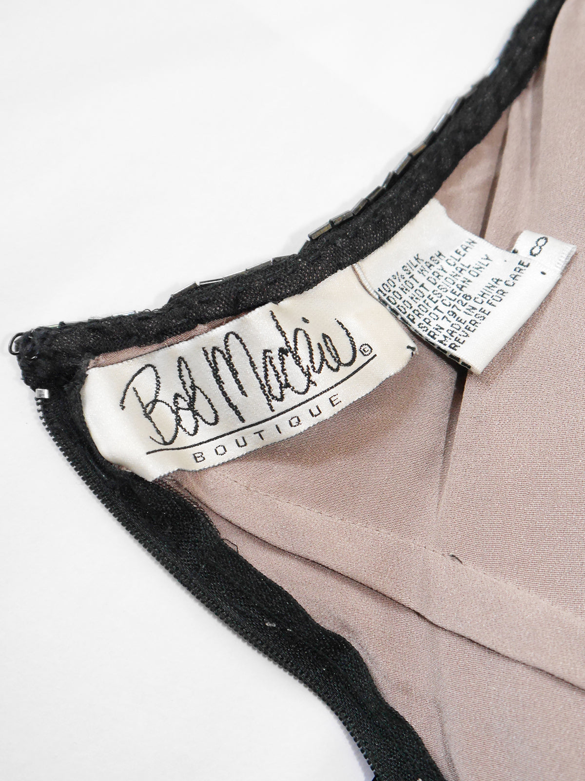 BOB MACKIE Vintage Fringed Beaded Flapper Style Evening Dress w/ Open Back