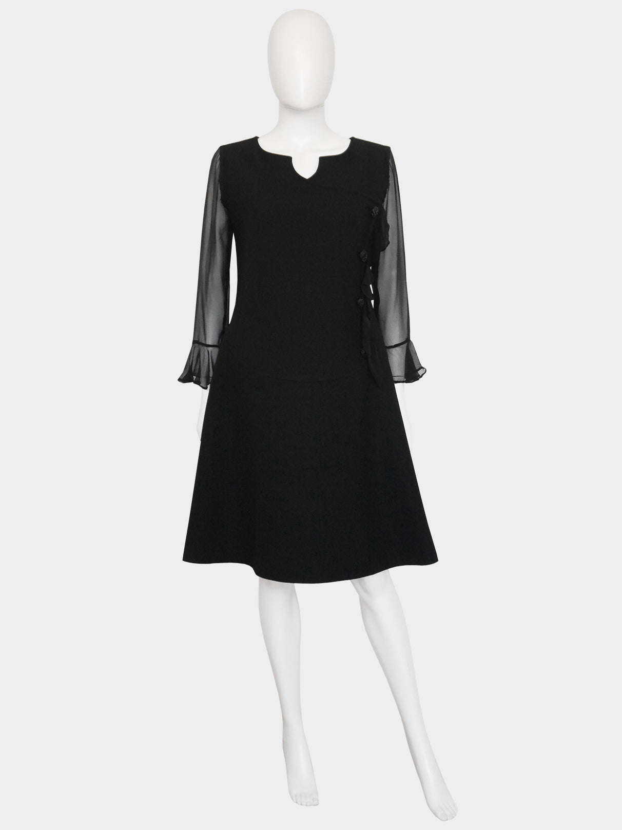 COURRÈGES Couture c. 1969 Documented Vintage Black Evening Dress Size L