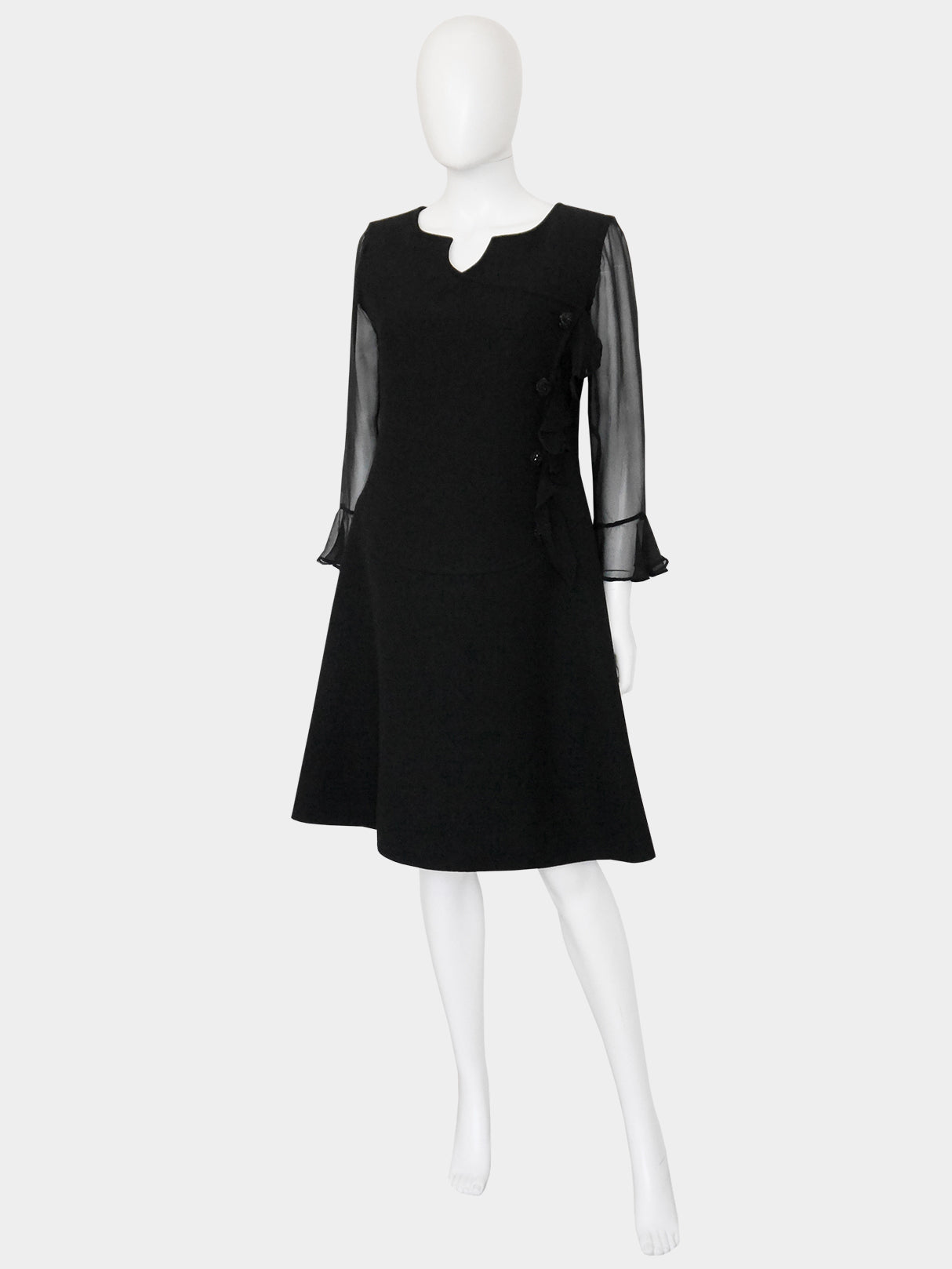 COURRÈGES Couture c. 1969 Documented Vintage Black Evening Dress Size L